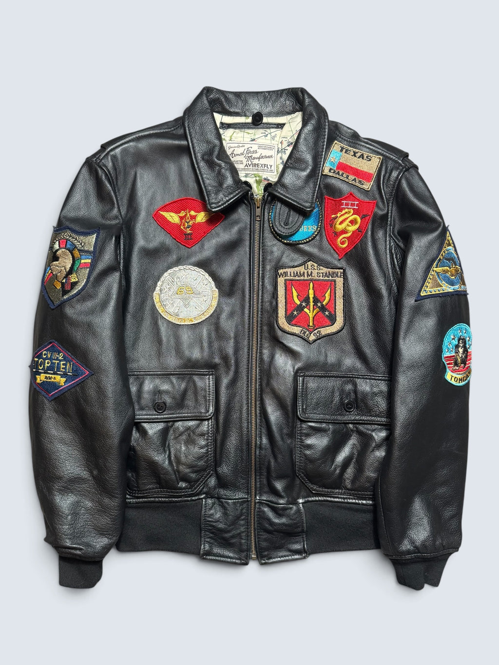Jacket cuir cowhide flight G-1 Avirex Fly Japan exclusive Top Gun usn full patch black - M/L