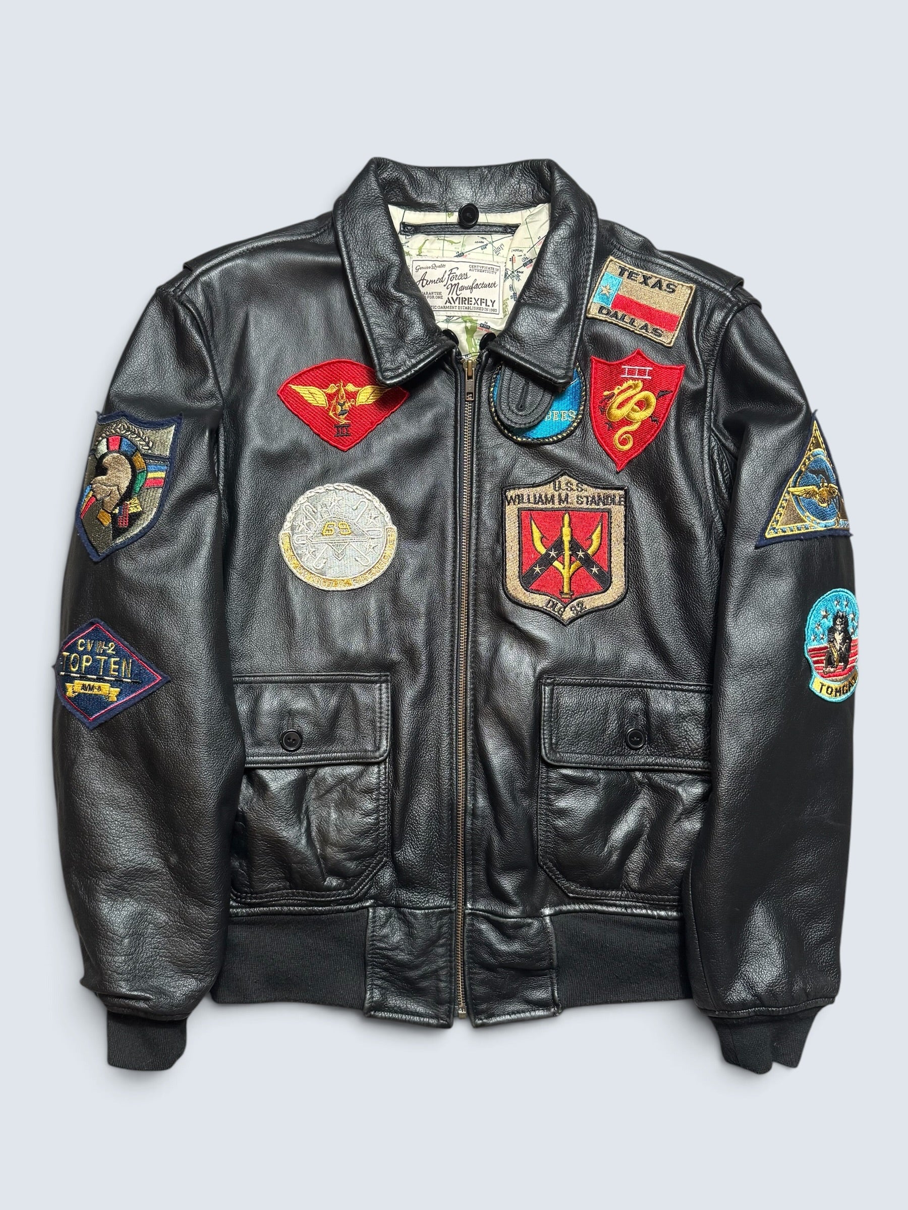 Jacket cuir cowhide flight G-1 Avirex Fly Japan exclusive Top Gun usn full patch black - M/L