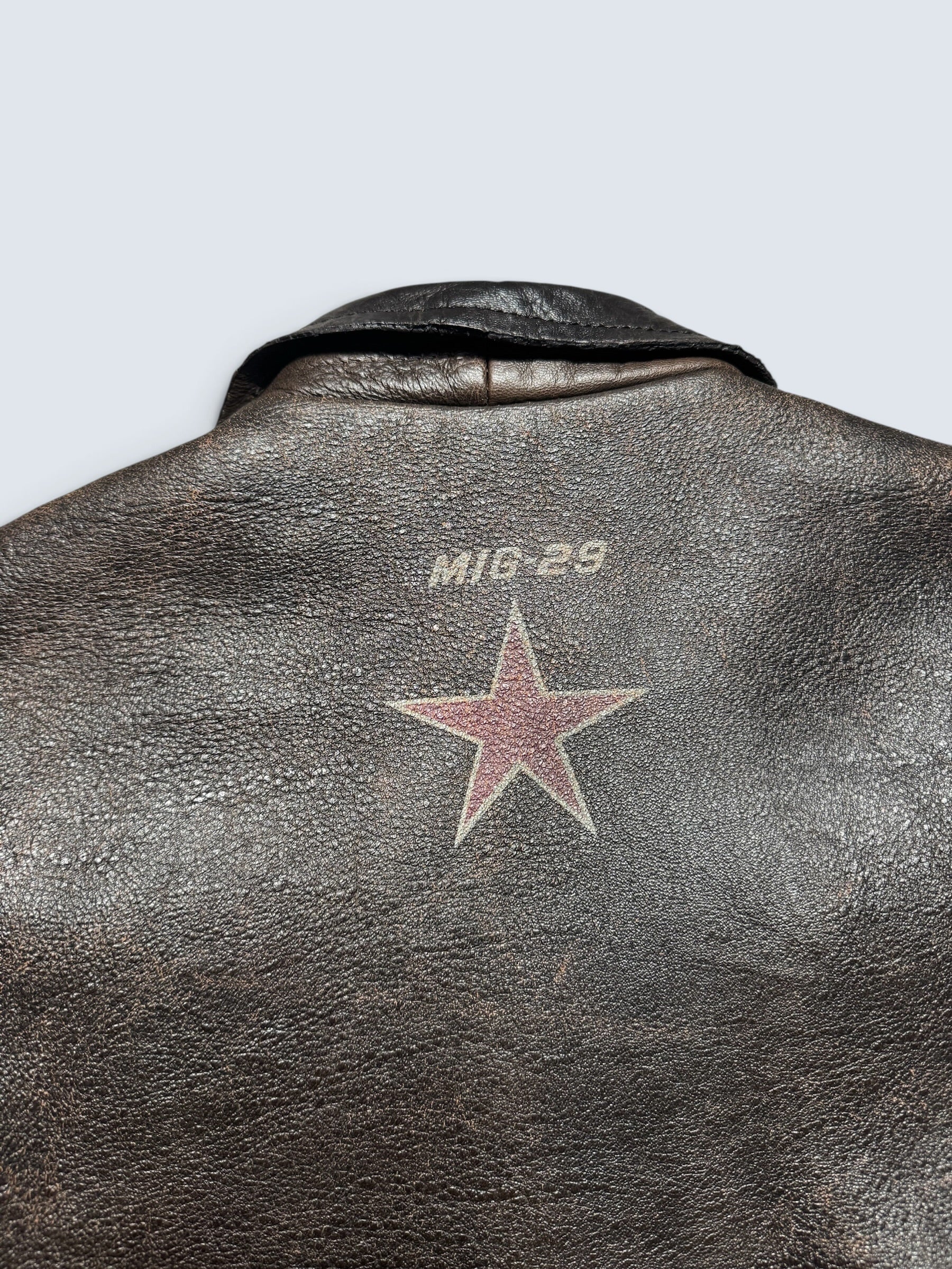 Jacket cuir cowhide flight G-1 Avirex usn full patch Mig-29 brown 1990 - XS/S