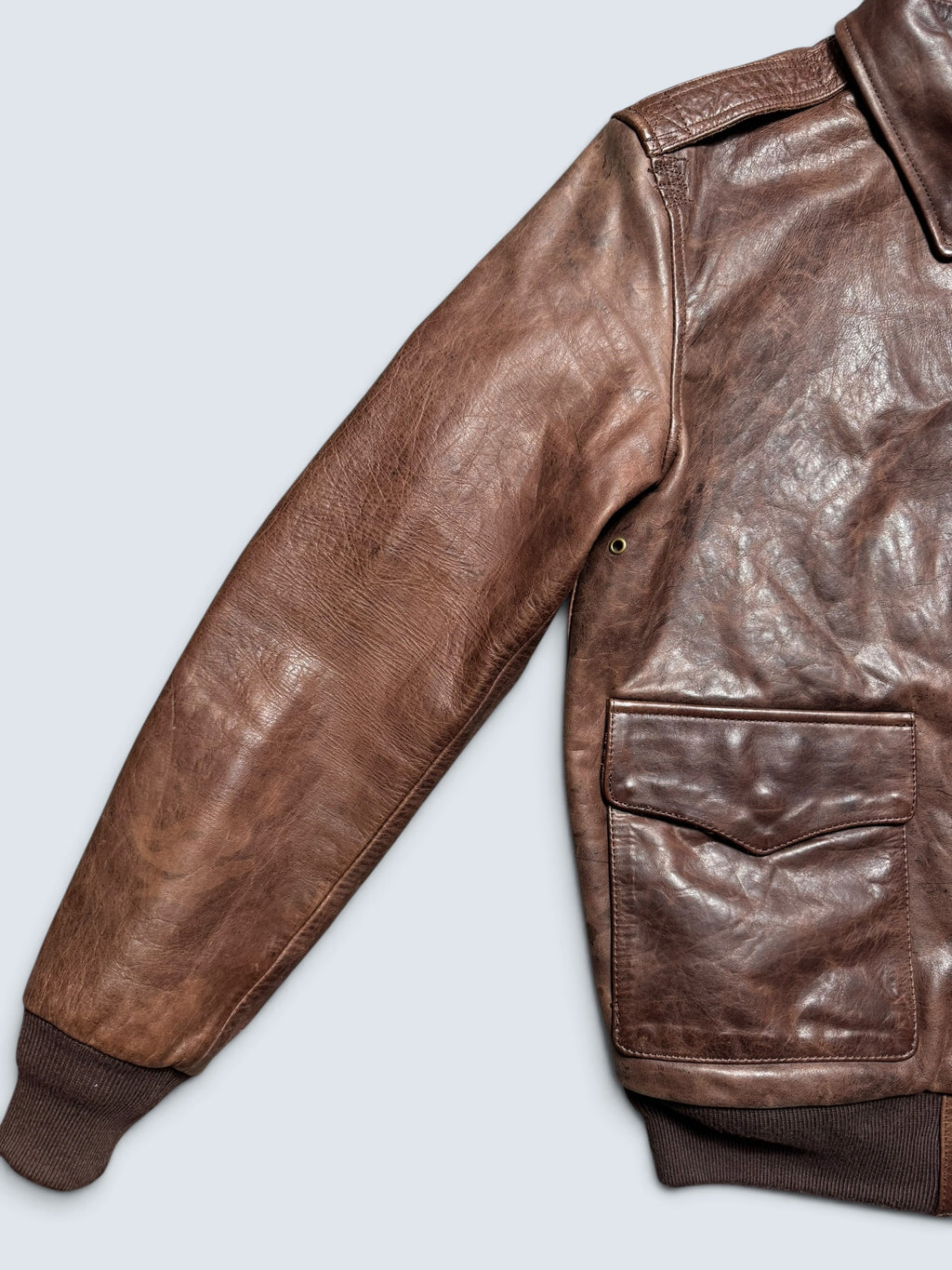 Jacket cuir horsehide flight A-2 Curphey Leather Hell's Angels patch & nose art usaf brown - 36 (S)