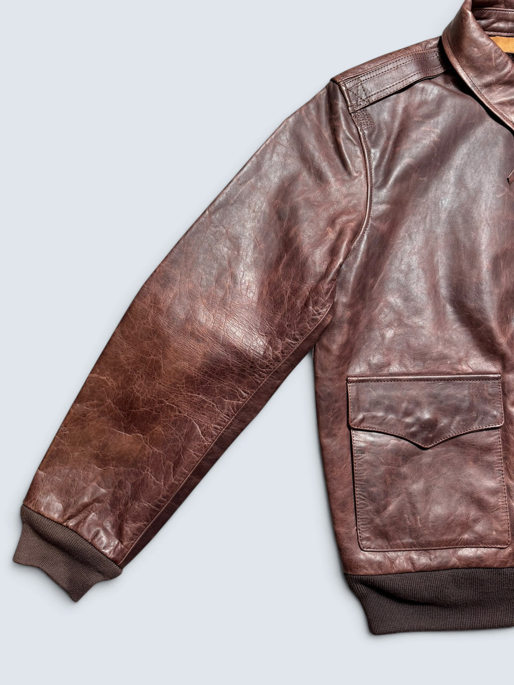 Jacket cuir horsehide flight A-2 Curphey Leather Hell's Angels patch & nose art usaf brown - 42 (L)