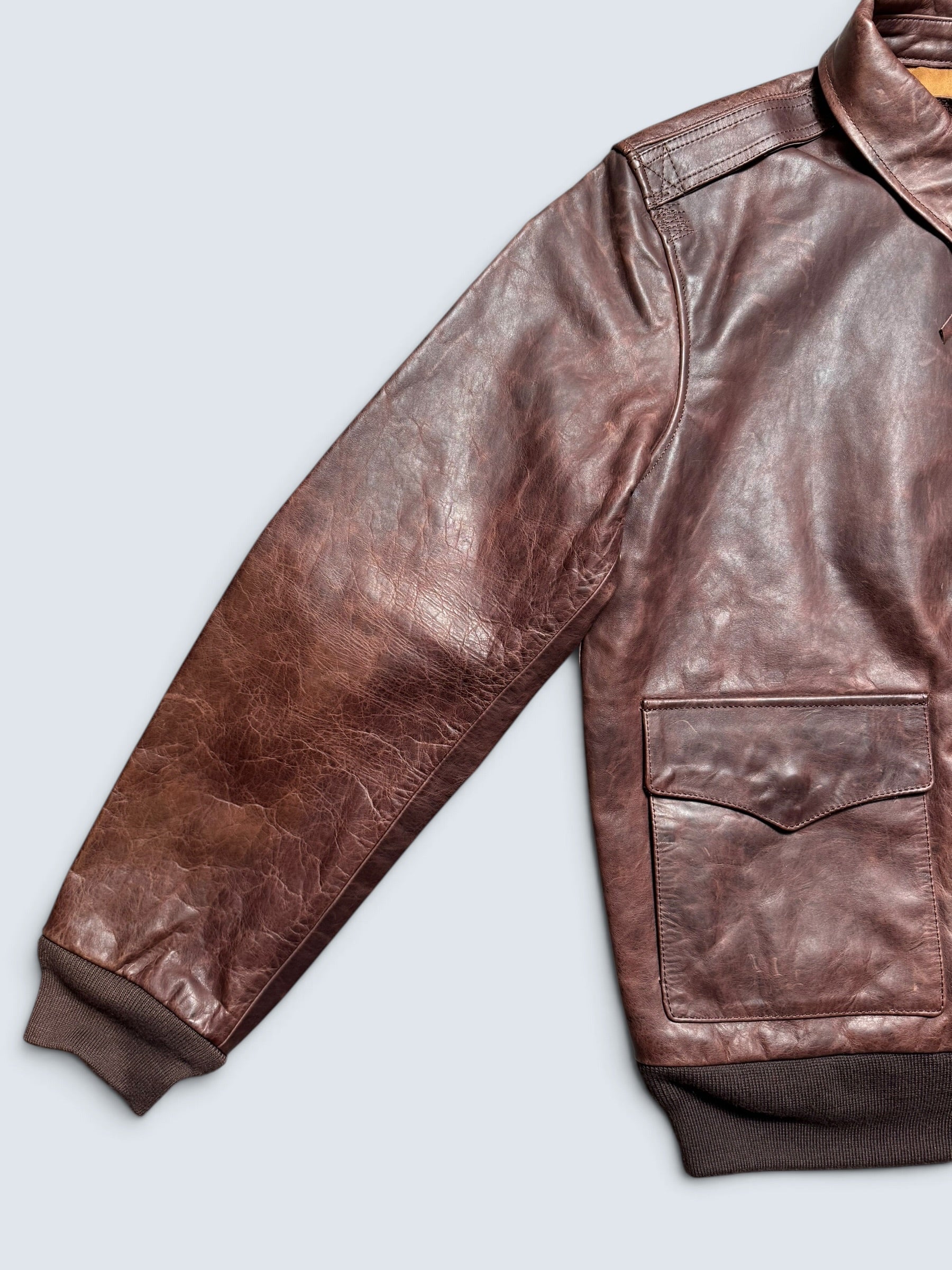 Jacket cuir horsehide flight A-2 Curphey Leather Hell's Angels patch & nose art usaf brown - 42 (L)