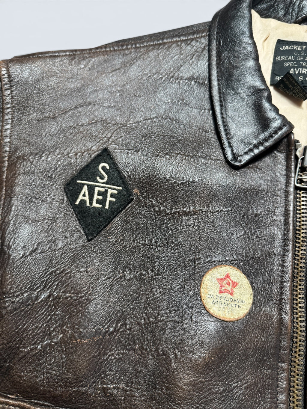 Jacket cuir cowhide flight G-1 Avirex usn full patch Mig-29 brown 1990 - XS/S