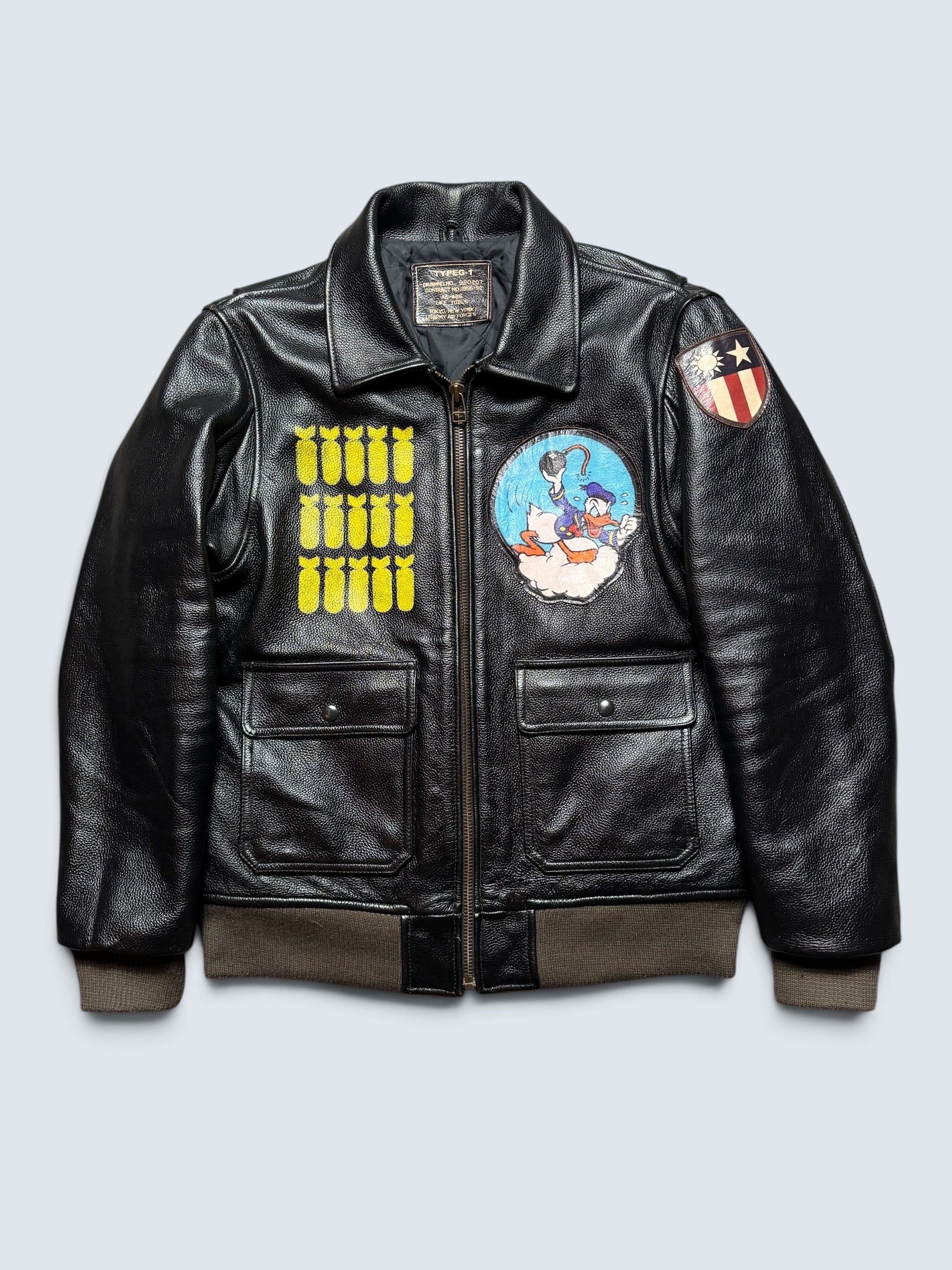 Jacket cuir cowhide flight G-1 Life Tools usn Donald Duck full patch black 90’s - M/L