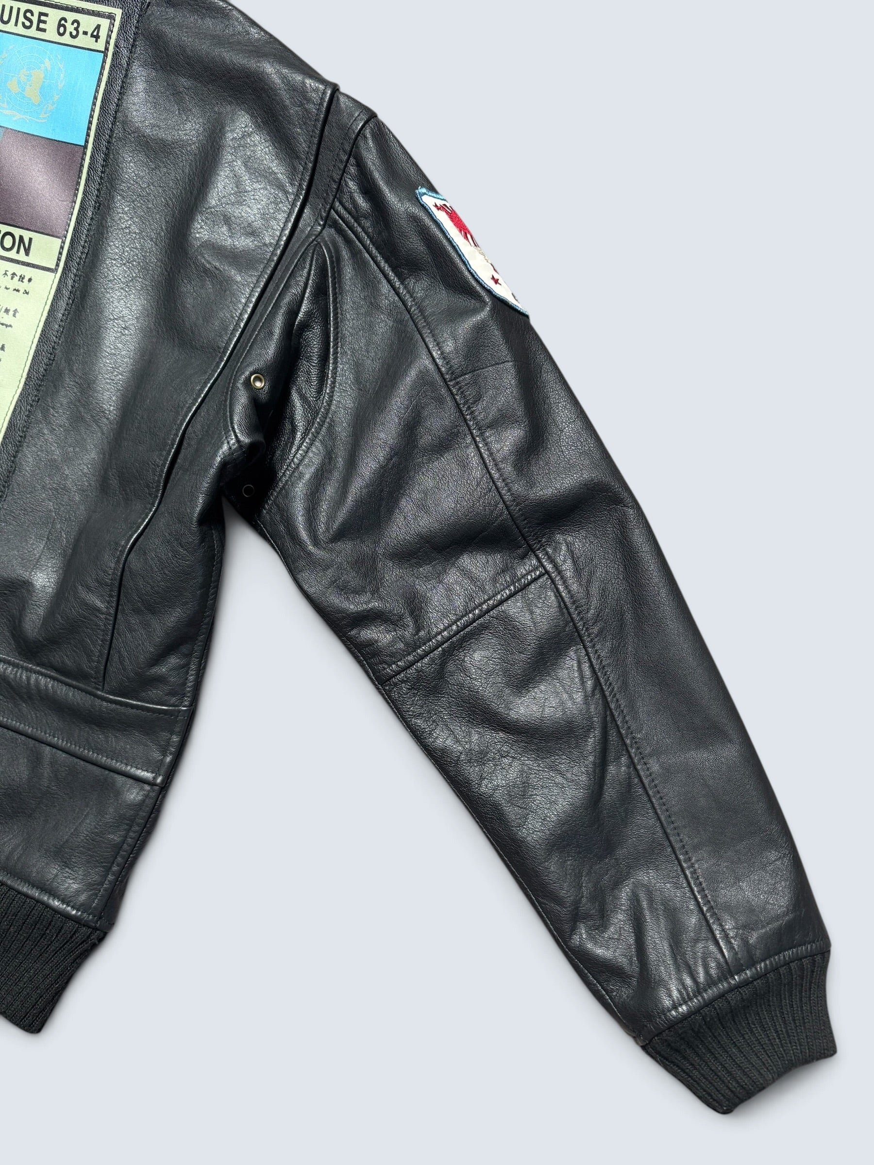Jacket unisexe cuir cowhide flight G-1 Avirex LTD Top Gun usn full patch black 1998 - M
