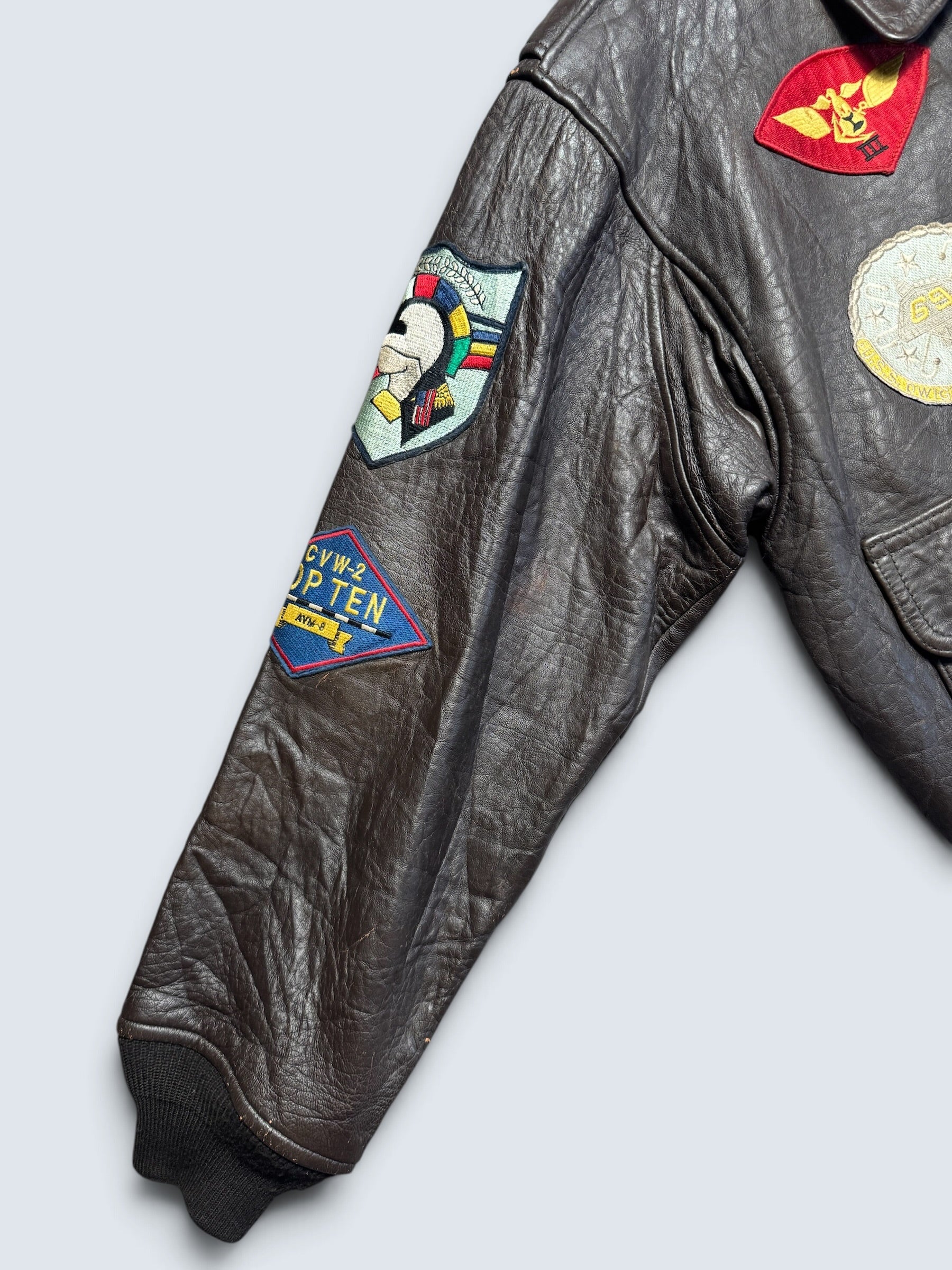 Jacket cuir cowhide flight G-1 Avirex Top Gun usn full patch black vintage 90’s - S/M