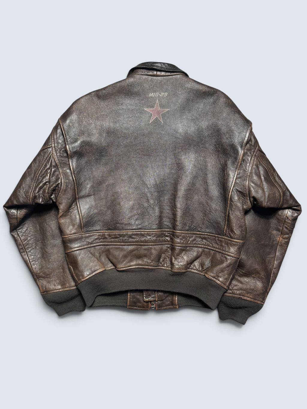 Jacket cuir cowhide flight G-1 Avirex usn full patch Mig-29 brown 1990 - XS/S