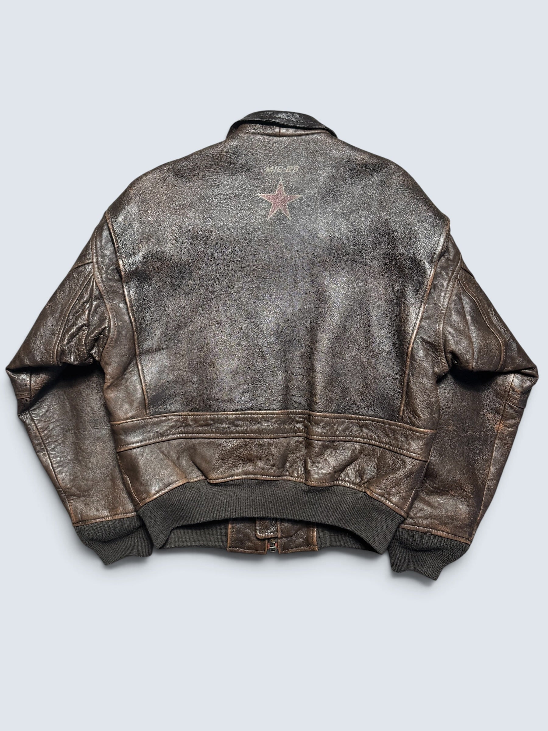 Jacket cuir cowhide flight G-1 Avirex usn full patch Mig-29 brown 1990 - XS/S