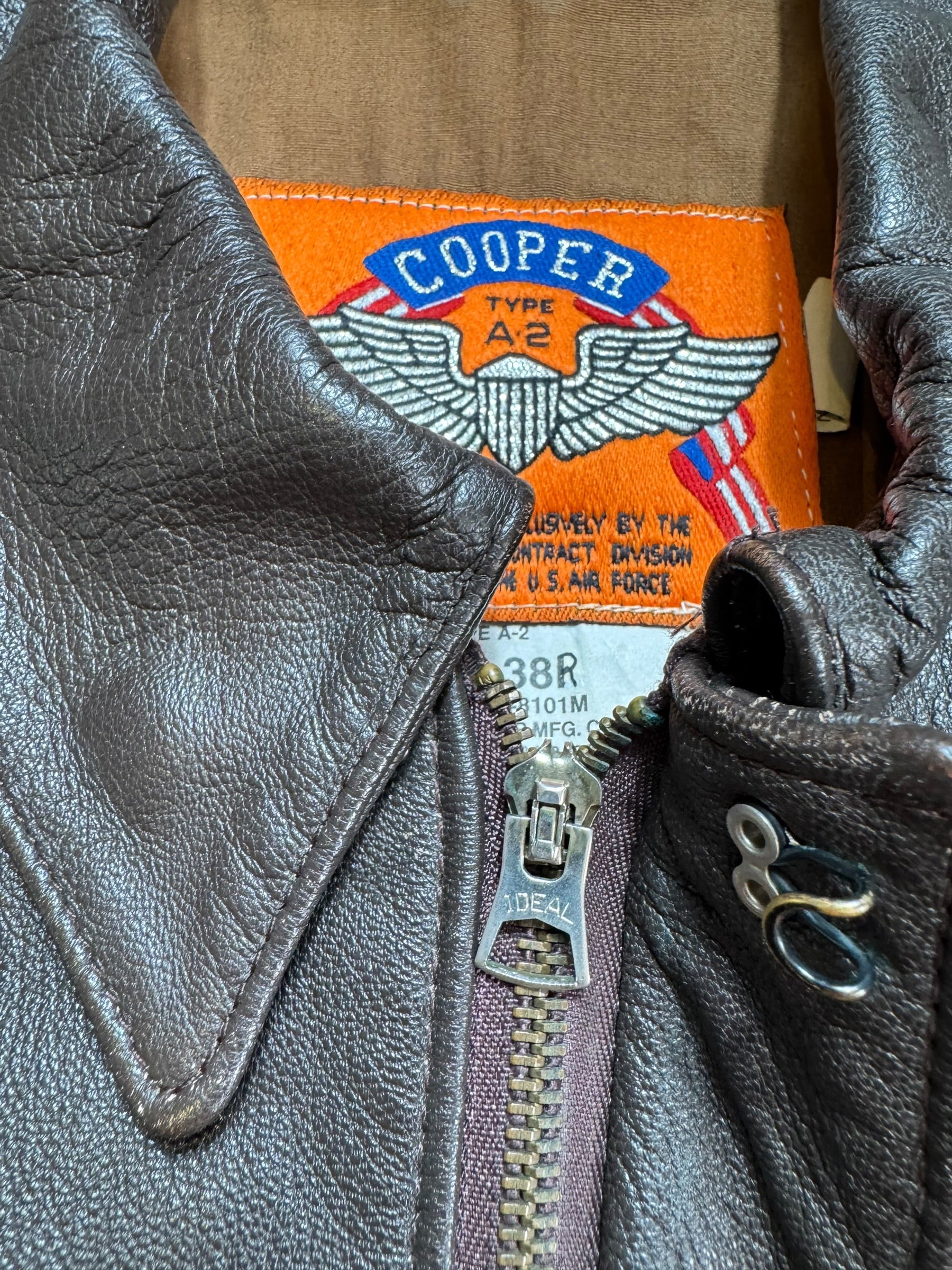 Jacket cuir goatskin flight A-2 Cooper usa usaf Little Gem nose art patch black 80’s - 38 (M)