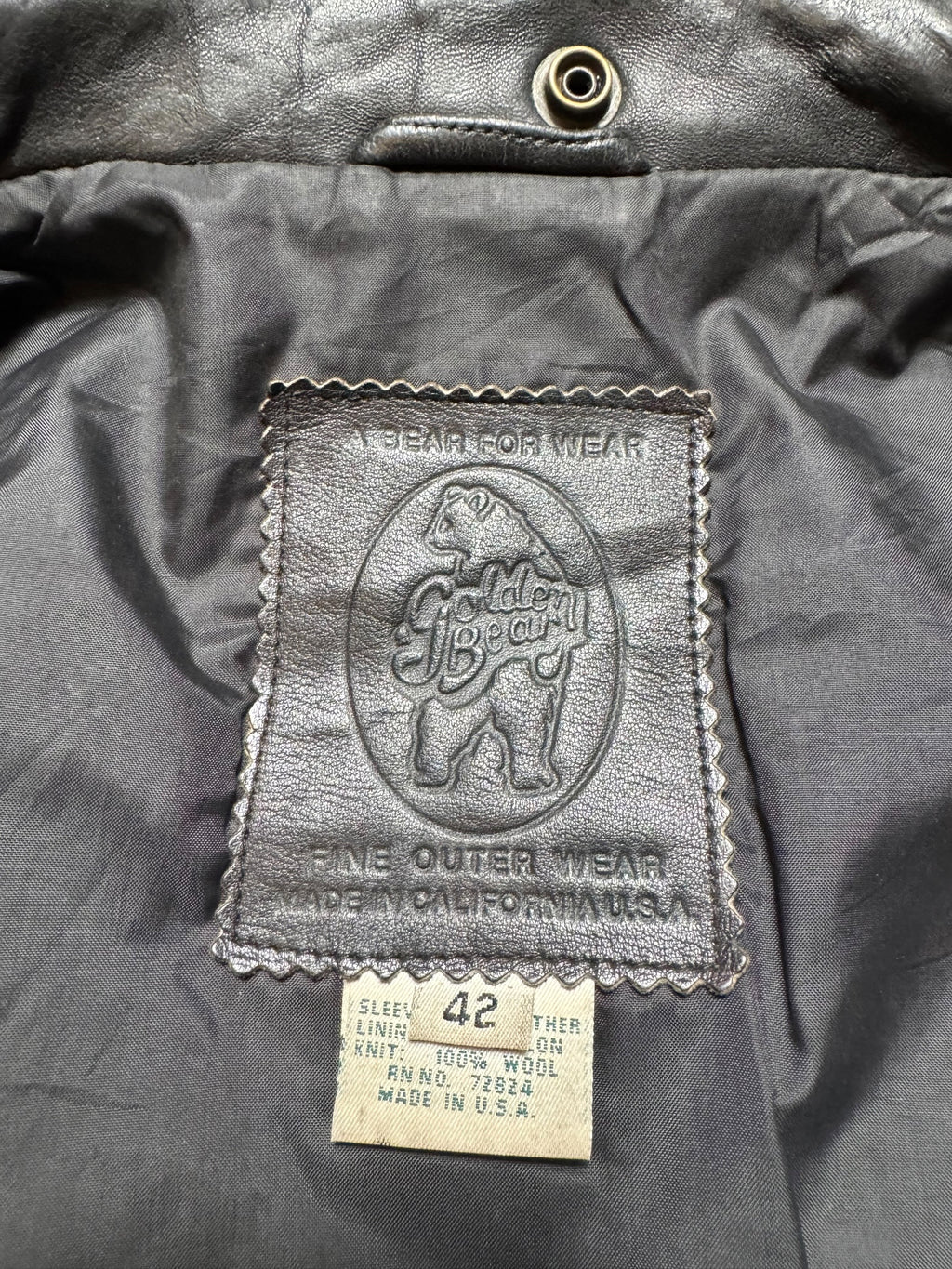Jacket cuir bomber flight pilot Golden Bear G-1 made in USA black 80’s - 42 (XL)