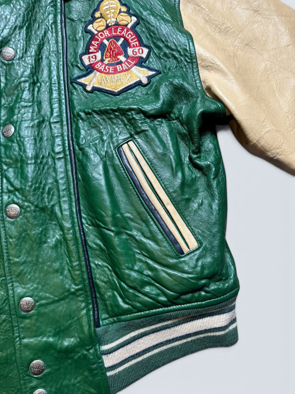 Jacket varsity baseball sport Avirex ltd hawk team made in usa green vintage 90’s - L/XL