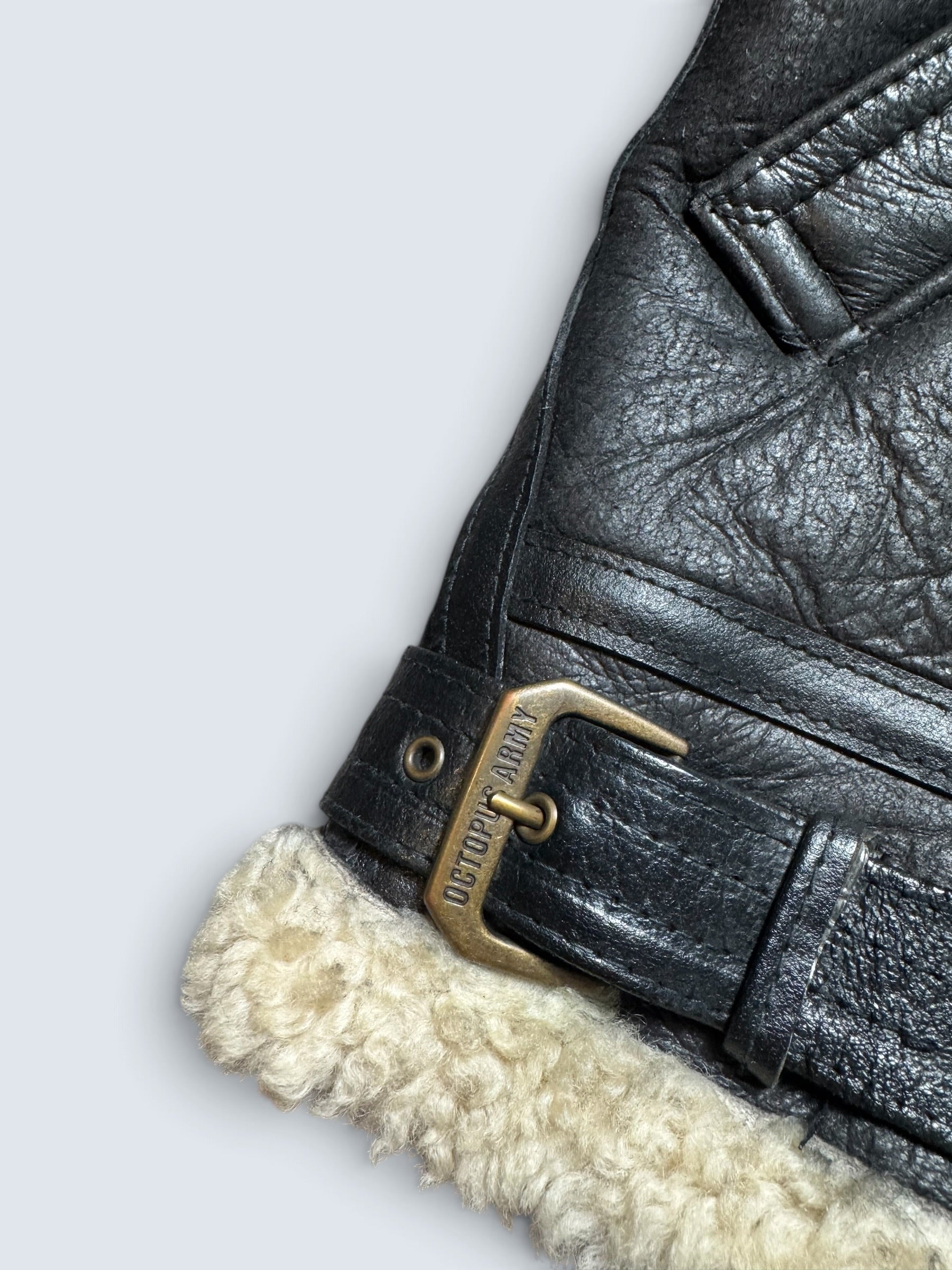 Jacket cuir flight shearling B-3 Octopus Army usaf black vintage 1992 - 38 (S)