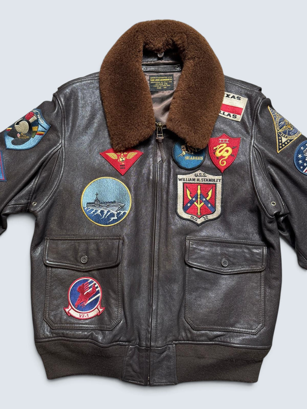 Jacket/veste cuir cowhide flight G-1 Avirex LTD Japan exclusive Top Gun usn full patch black - 44 (XL)