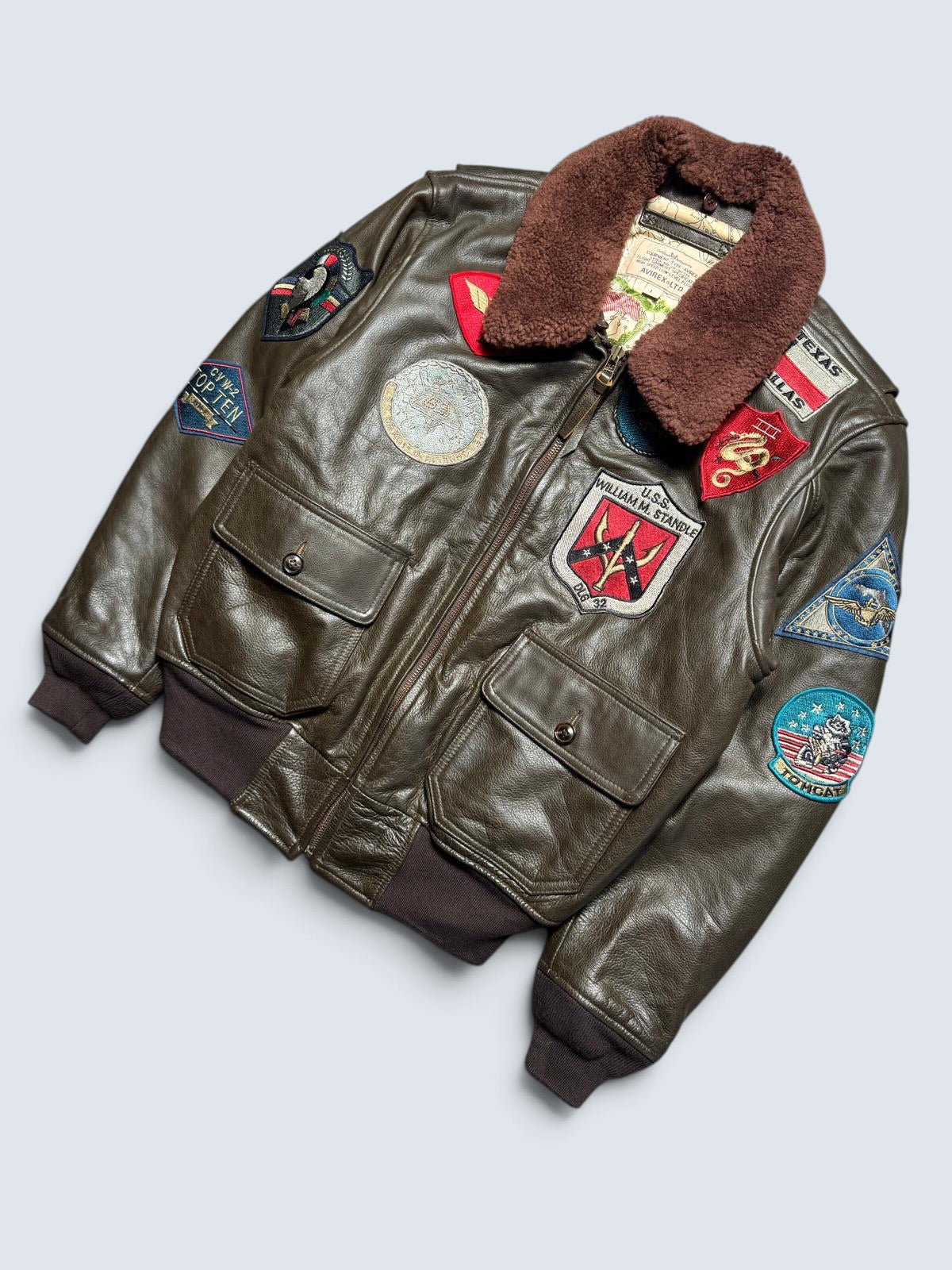 Jacket cuir cowhide flight G-1 Avirex LTD Japan exclusive Top Gun usn full patch brown 00’s - L