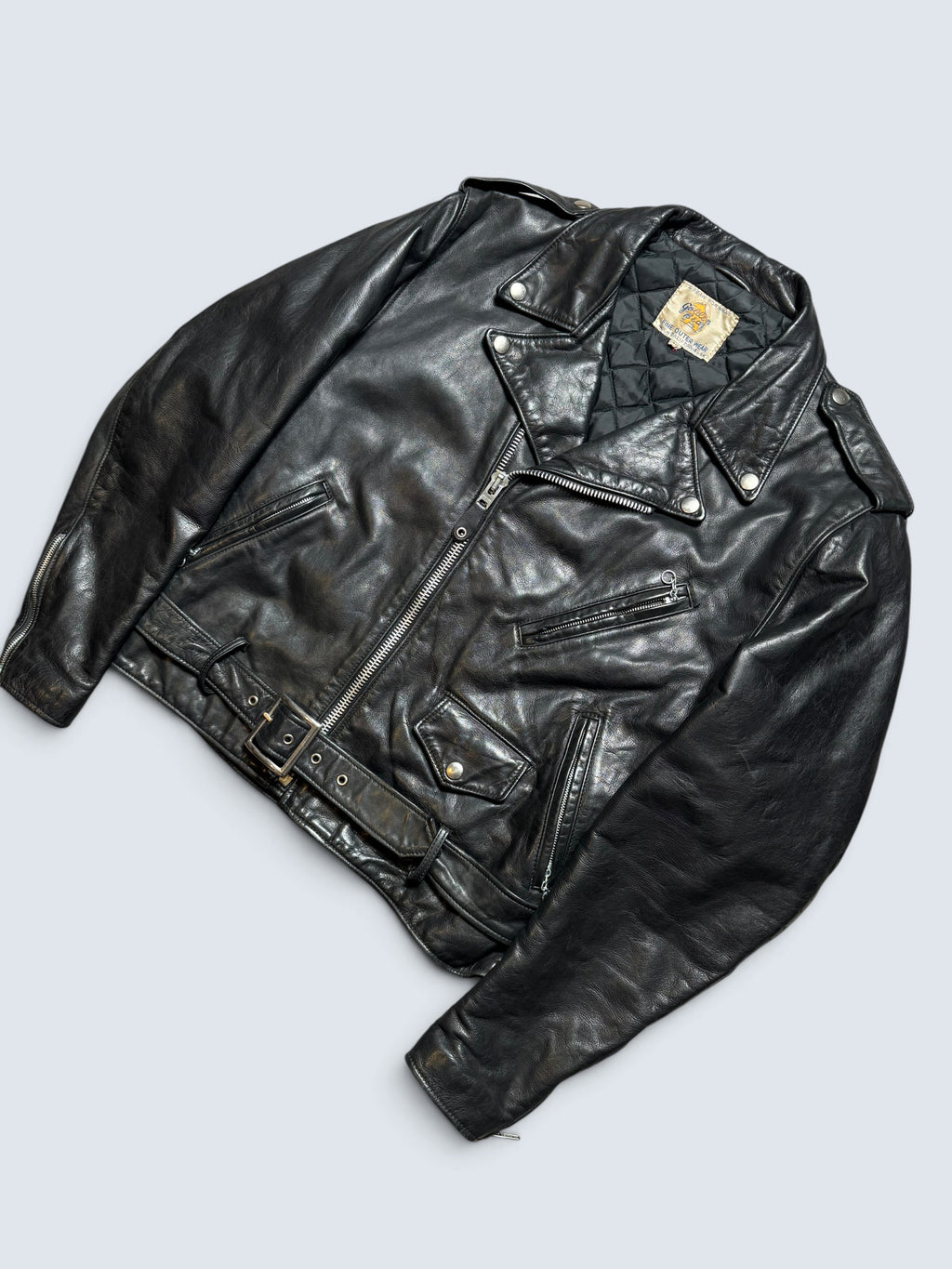 Jacket cuir biker motorcycle Perfecto Golden Bear made in USA black 80’s - 40 (M)