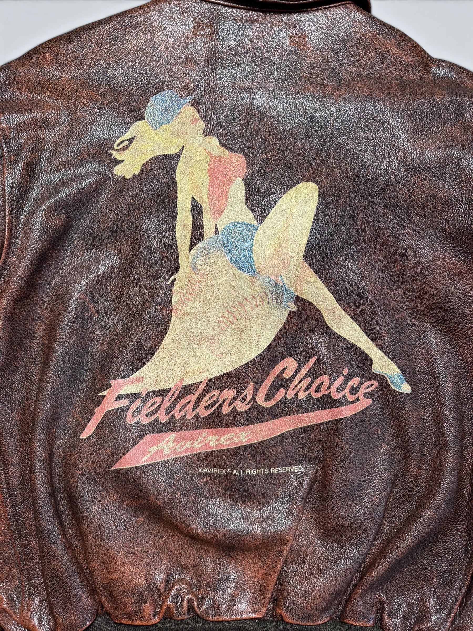 Jacket cuir cowhide flight A-2 Avirex Fielders Choice usaf nose art brown 80’s - 38 (M)