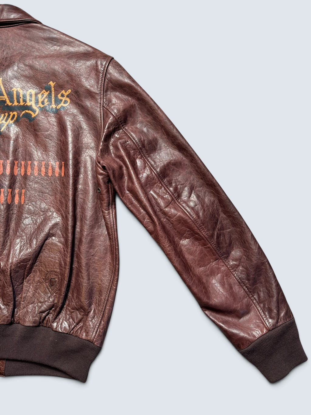 Jacket cuir horsehide flight A-2 Curphey Leather Hell's Angels patch & nose art usaf brown - 42 (L)