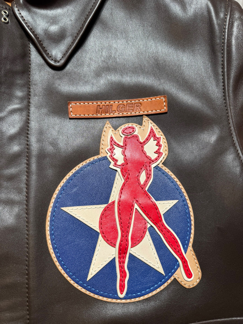 Jacket cuir Horsehide flight A-2 Star Sportswear MFG. co Flying Tigers usaf nose art full patch brown - 42 (L)