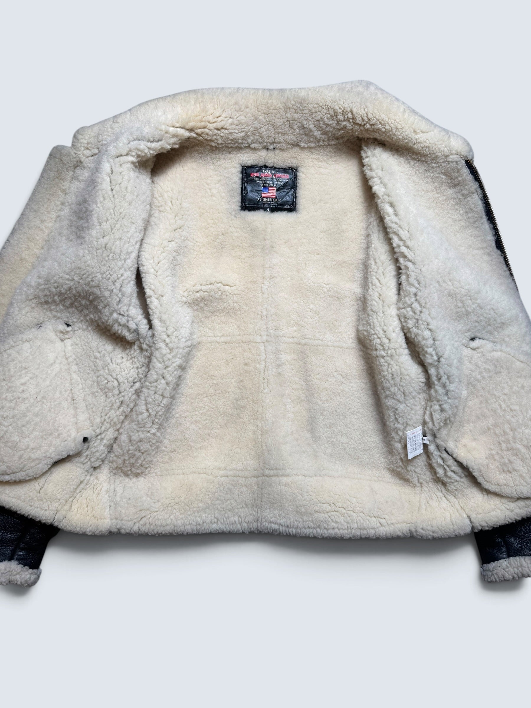 Jacket cuir bomber flight shearling B-3 Wind Armor usaf black vintage 90’s - M