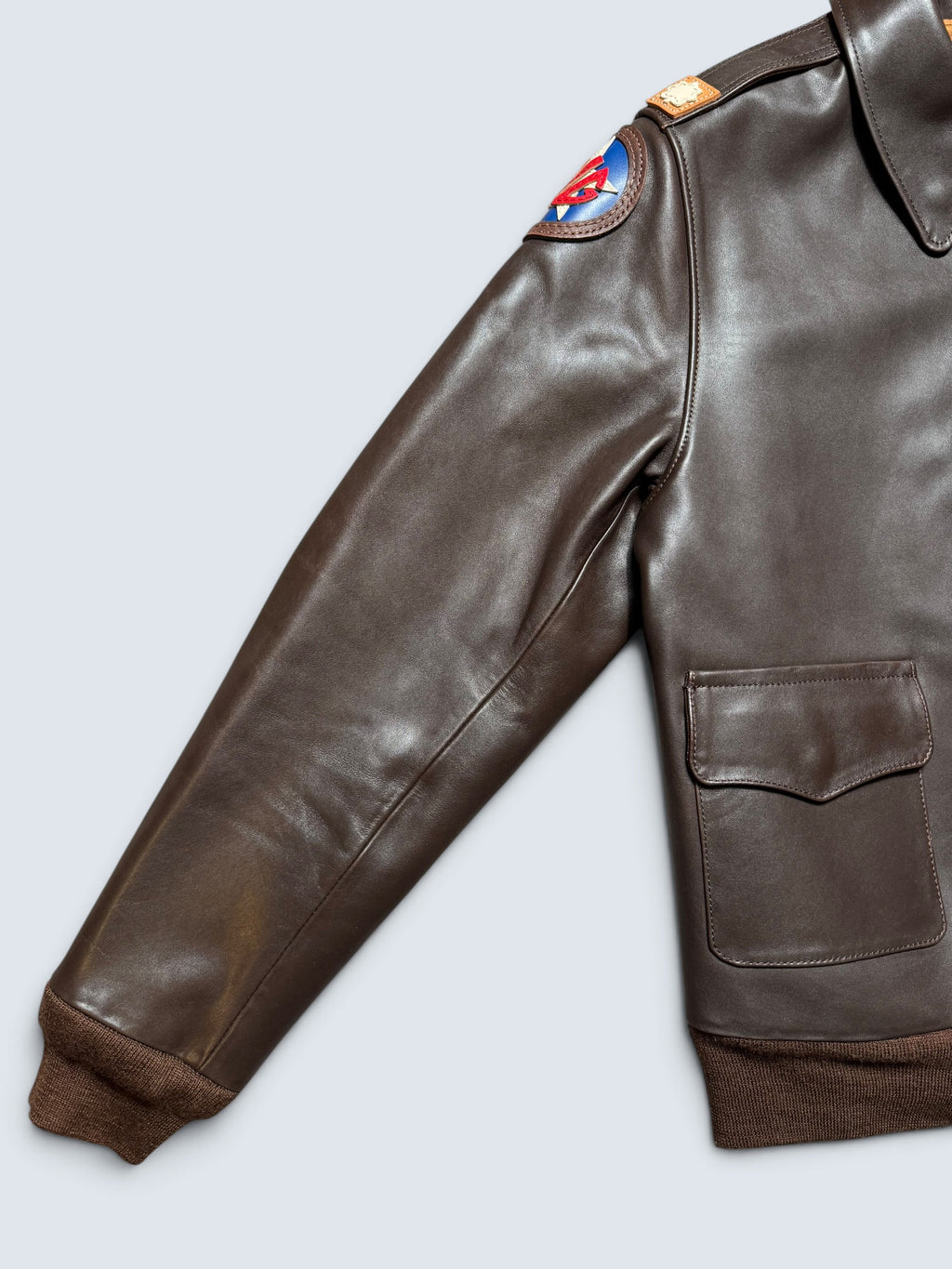 Jacket cuir Horsehide flight A-2 Star Sportswear MFG. co Flying Tigers usaf nose art full patch brown - 42 (L)