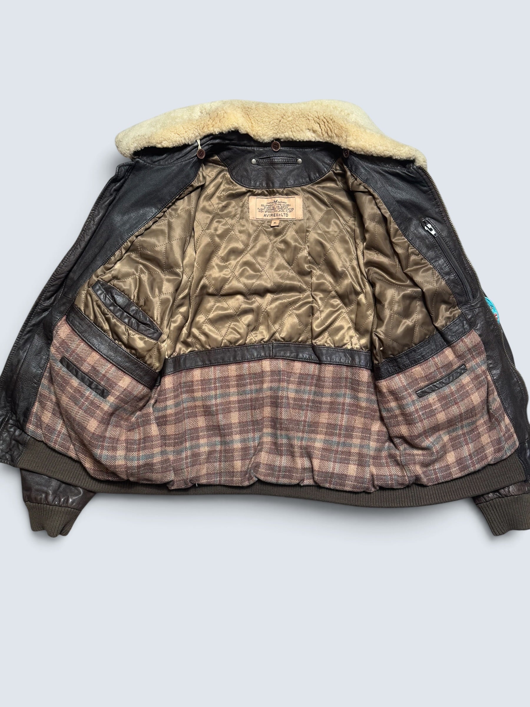 Jacket cuir cowhide flight G-1 Avirex LTD Japan exclusive Top Gun usn full patch brown 90’s - S