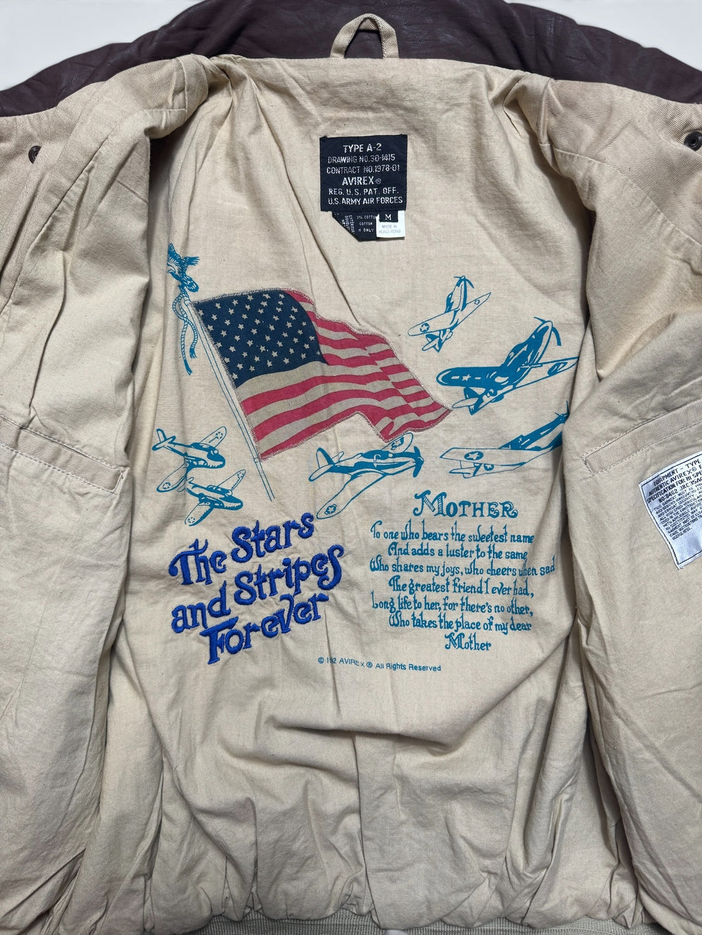 Jacket deadstock flight A-2 Cotton Twill Avirex usa usaf patch beige 1992 - L/XL