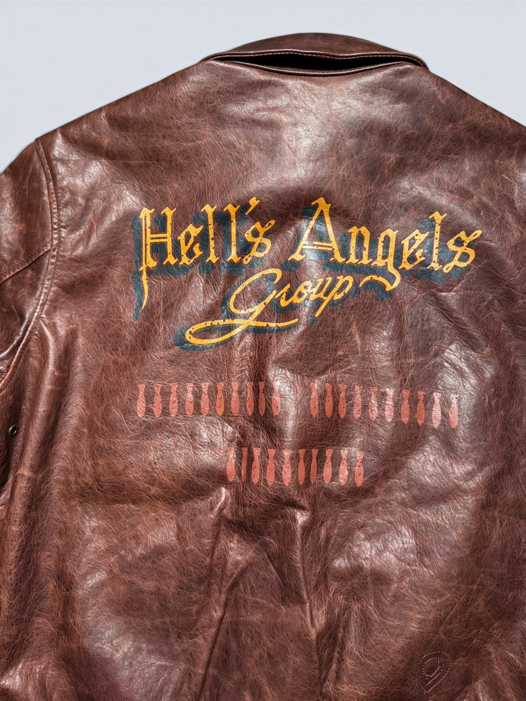 Jacket cuir horsehide flight A-2 Curphey Leather Hell's Angels patch & nose art usaf brown - 42 (L)