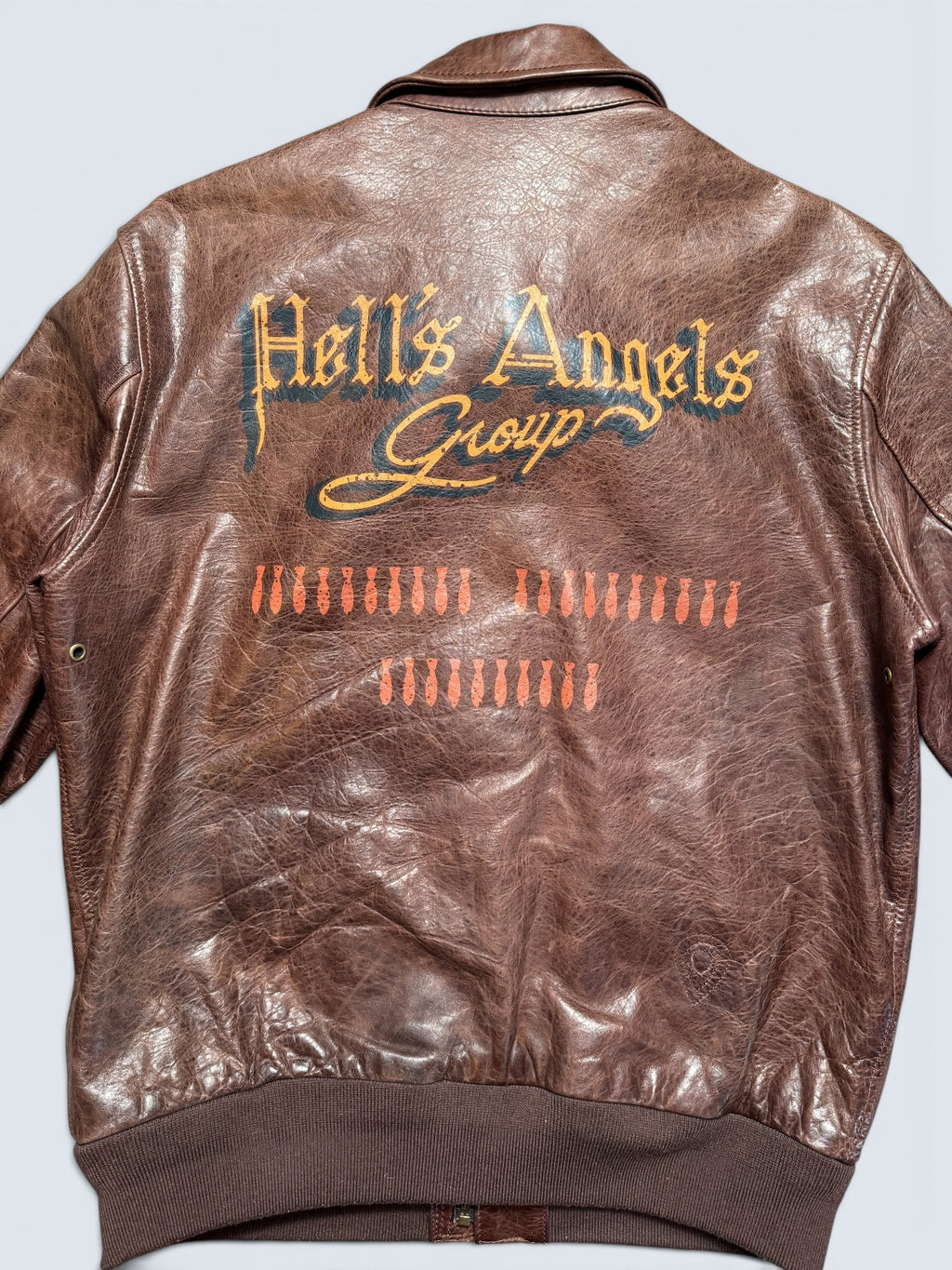 Jacket cuir horsehide flight A-2 Curphey Leather Hell's Angels patch & nose art usaf brown - 40 (M)