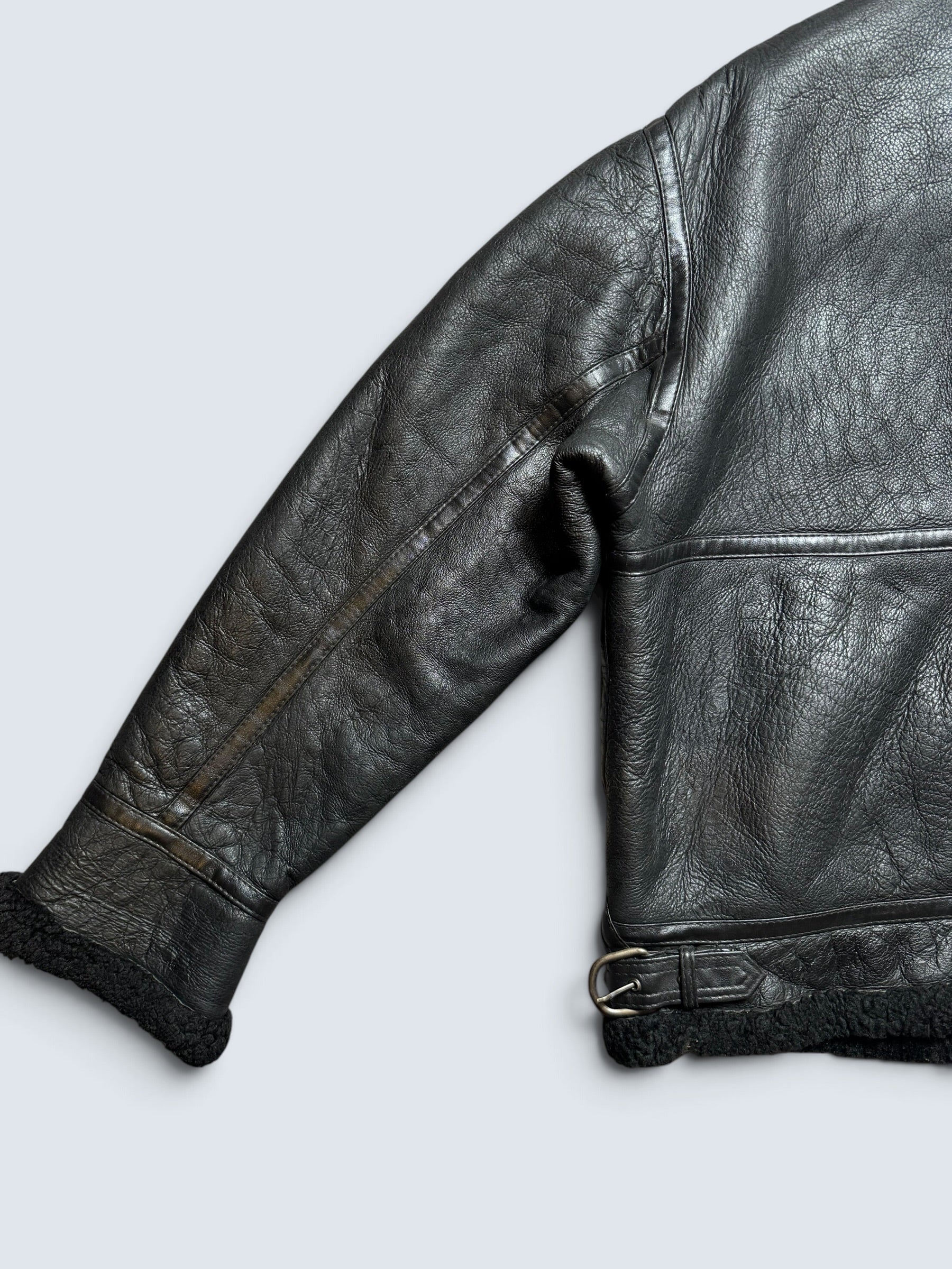 Jacket cuir bomber flight shearling aviator B-3 Aviation Co usaf black vintage 90’s - XL/XXL
