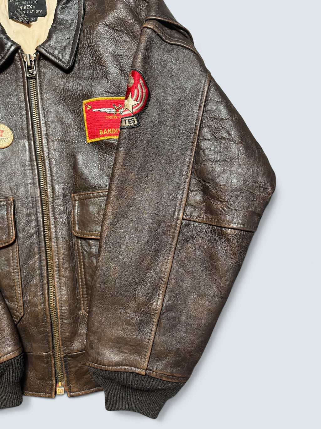 Jacket cuir cowhide flight G-1 Avirex usn full patch Mig-29 brown 1990 - XS/S