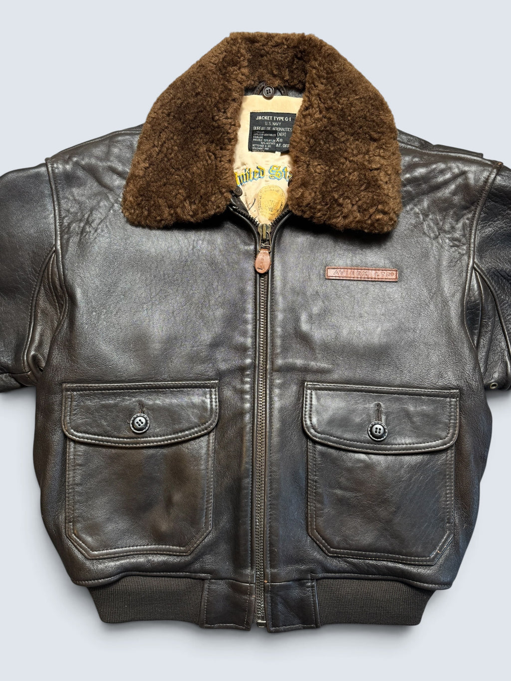Jacket cuir cowhide flight G-1 col shearling Avirex Japan usn black 90’s - S/M
