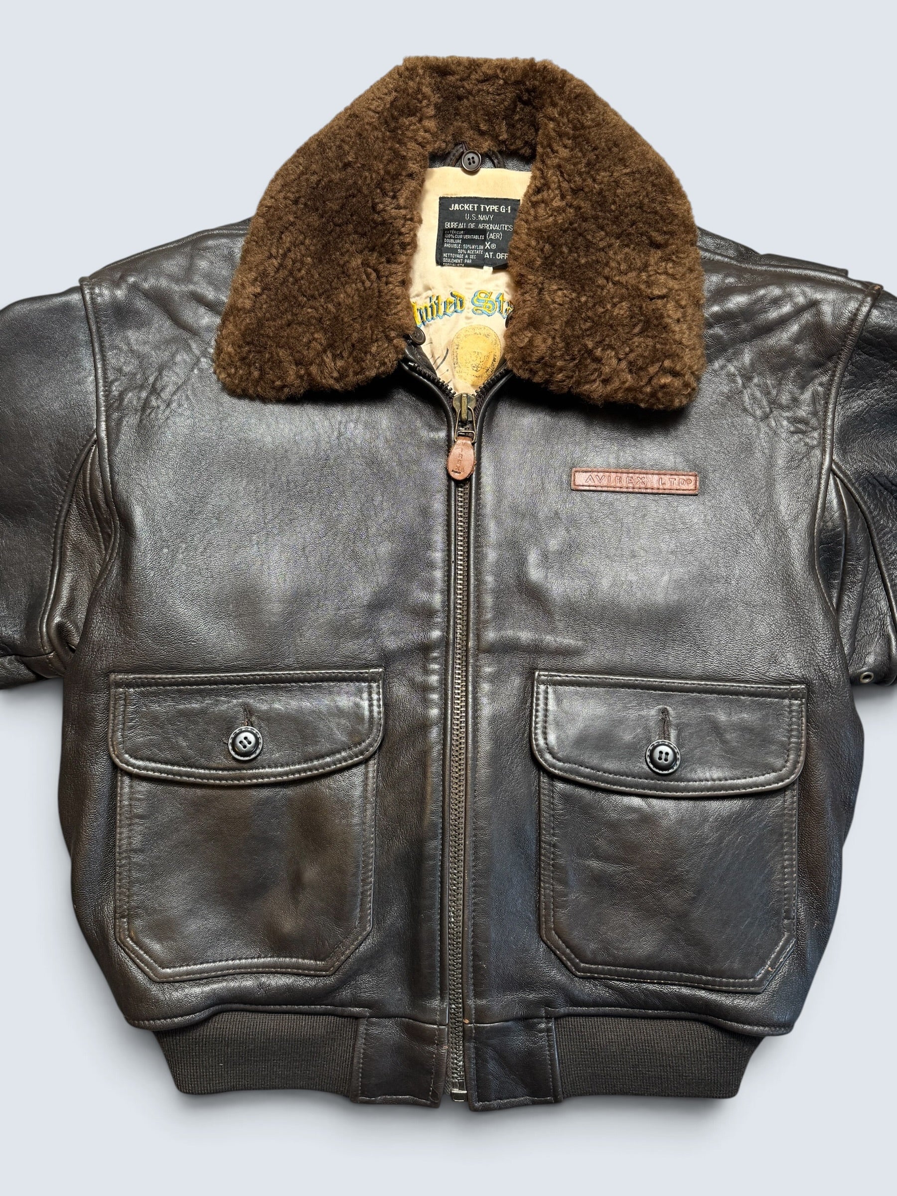 Jacket cuir cowhide flight G-1 col shearling Avirex Japan usn black 90’s - S/M