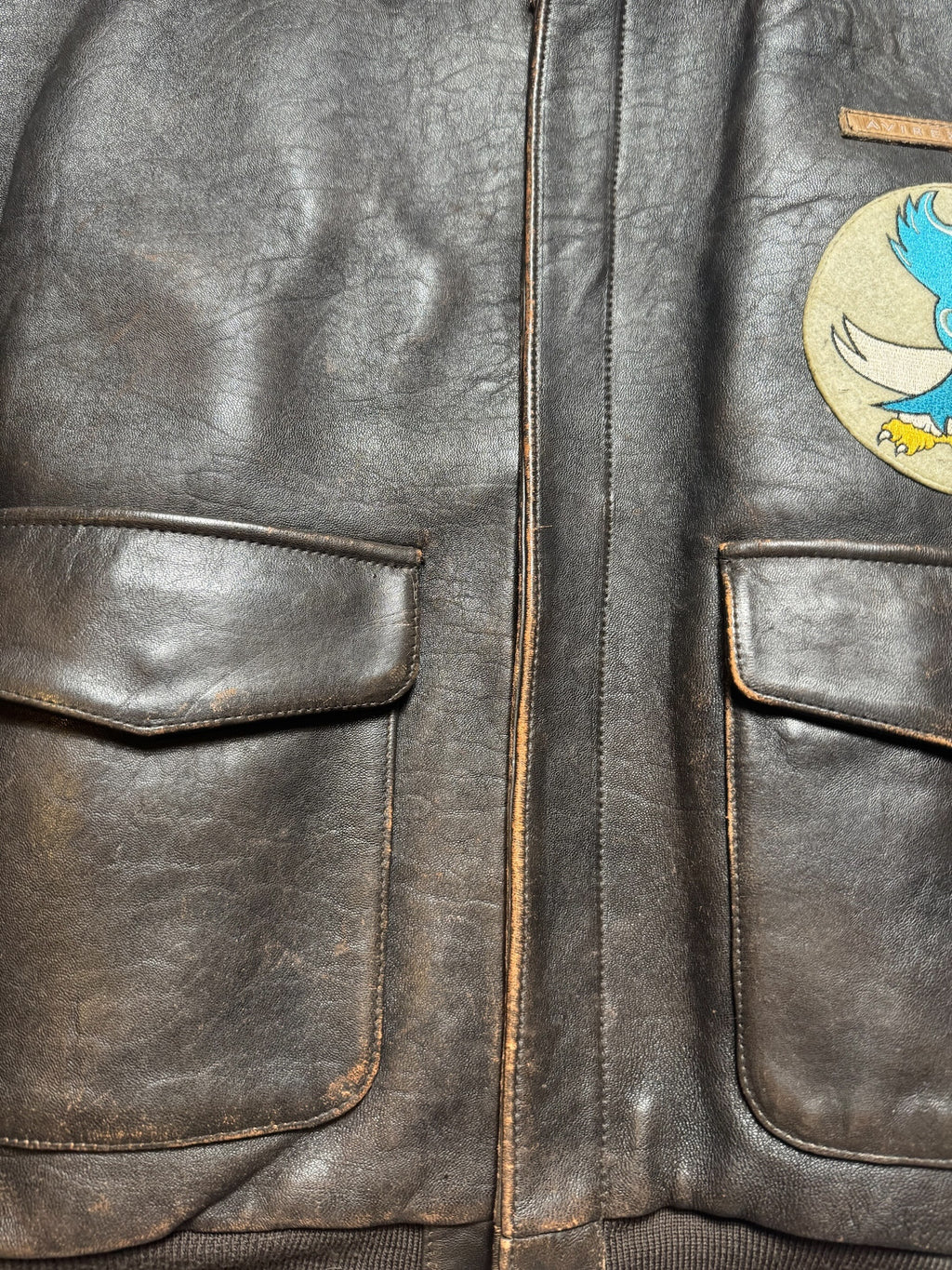 Jacket cuir flight A-2 Avirex usaf England 1941 nose art patch black 90’s - 2XL/3XL