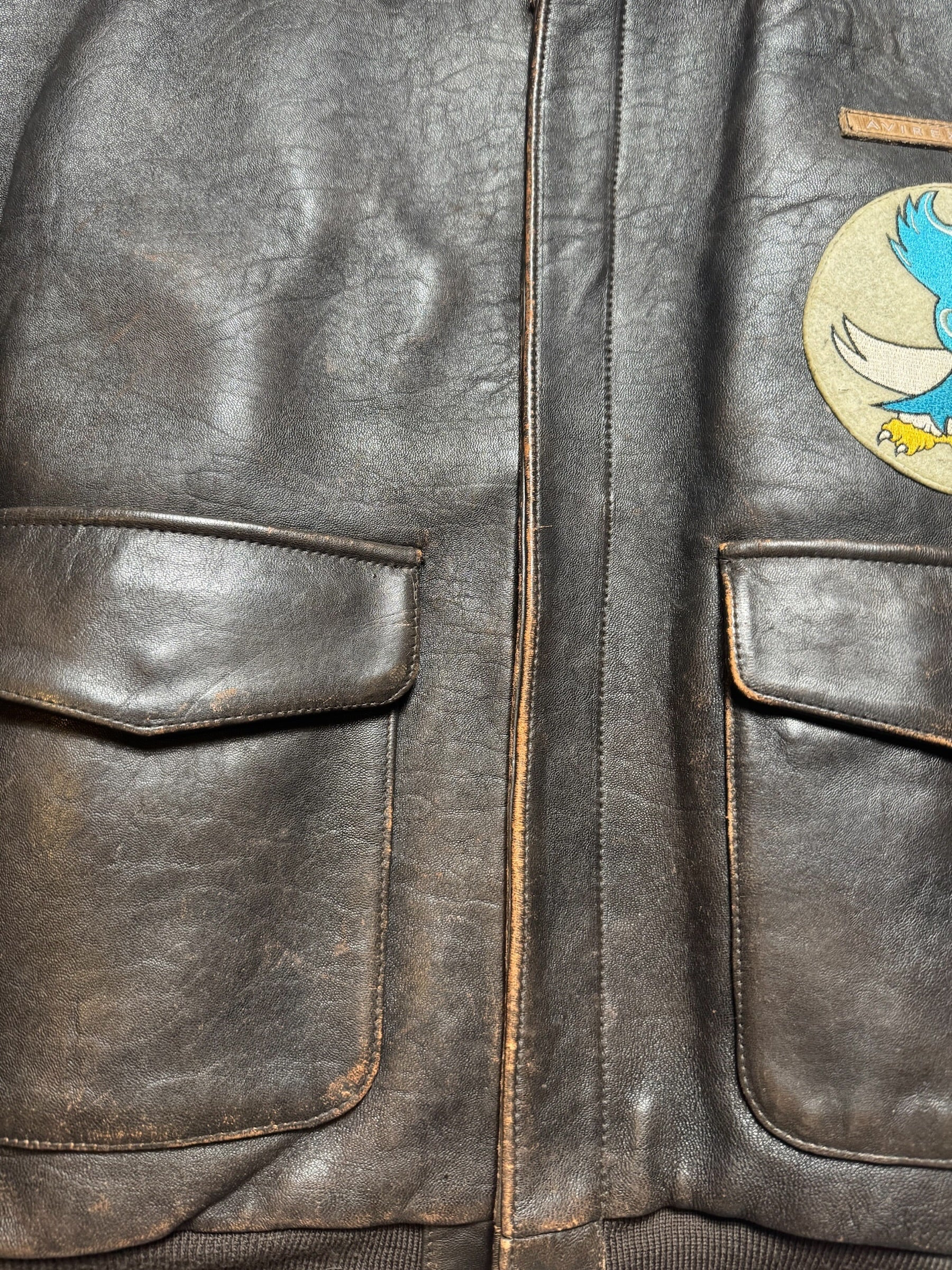Jacket cuir flight A-2 Avirex usaf England 1941 nose art patch black 90’s - 2XL/3XL