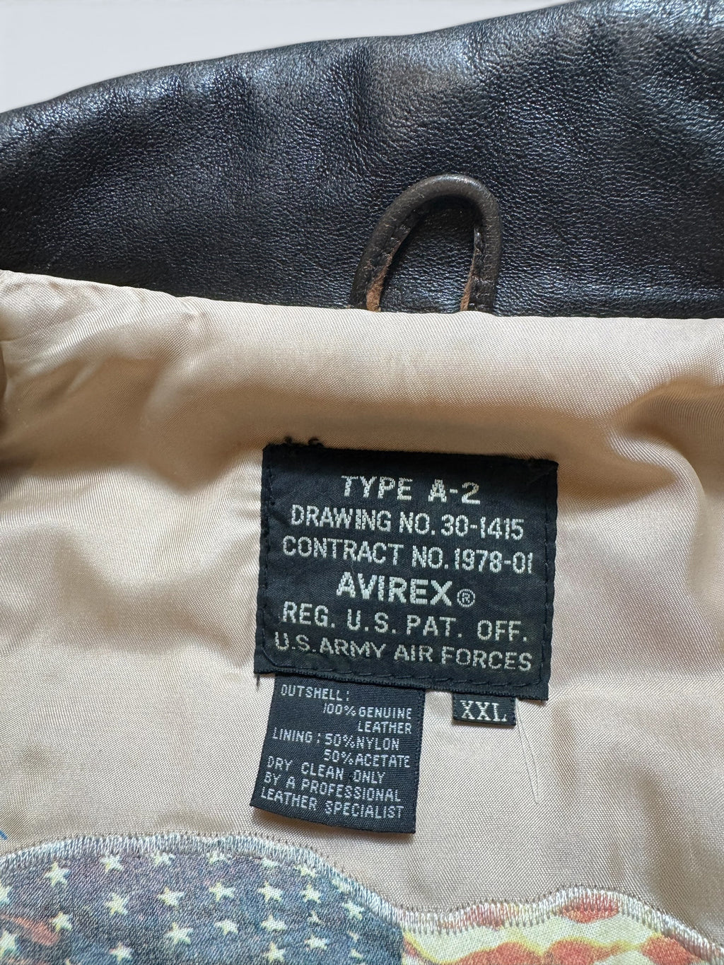 Jacket cuir flight A-2 Avirex usaf England 1941 nose art patch black 90’s - 2XL/3XL