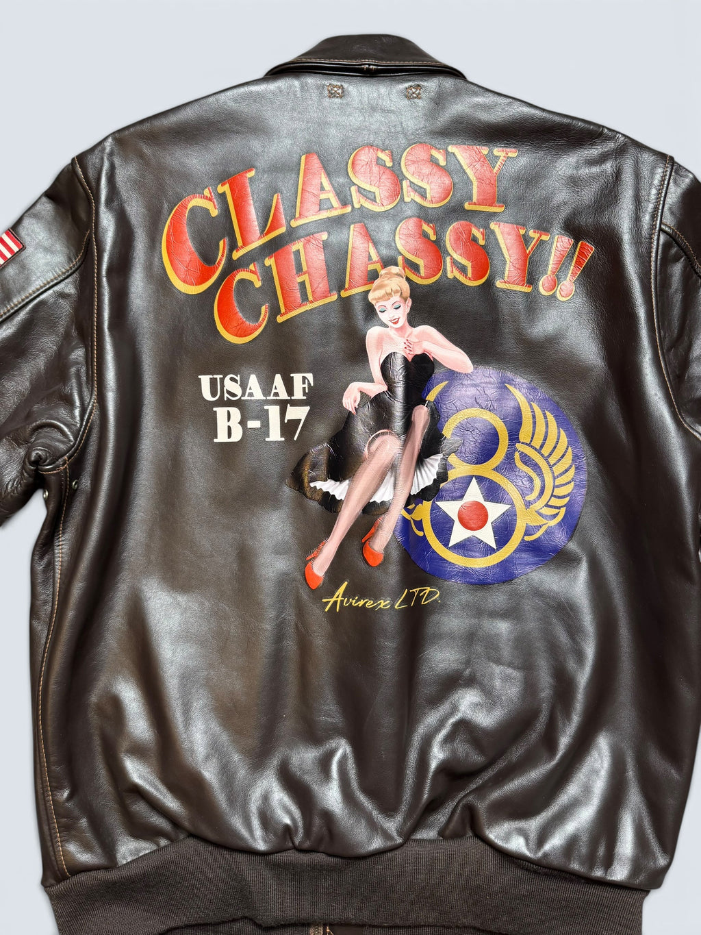 Jacket cuir cowhide flight A-2 Avirex LTD Japan exclusive usaf nose art full patch black - 44 (XL)