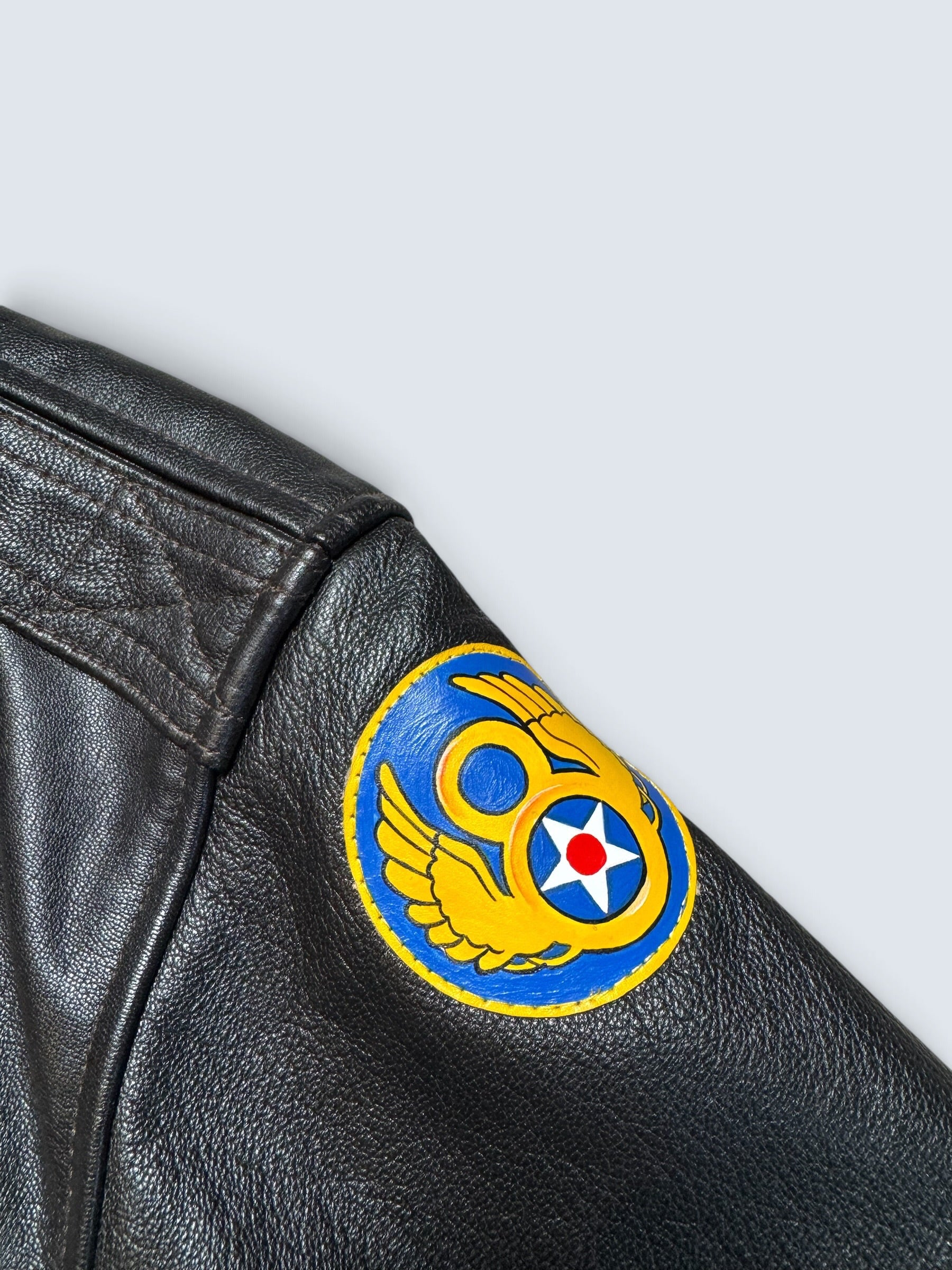 Jacket cuir goatskin flight A-2 Cockpit made in usa usaf Menphis Belle nose art patch black - 40 (L/XL)