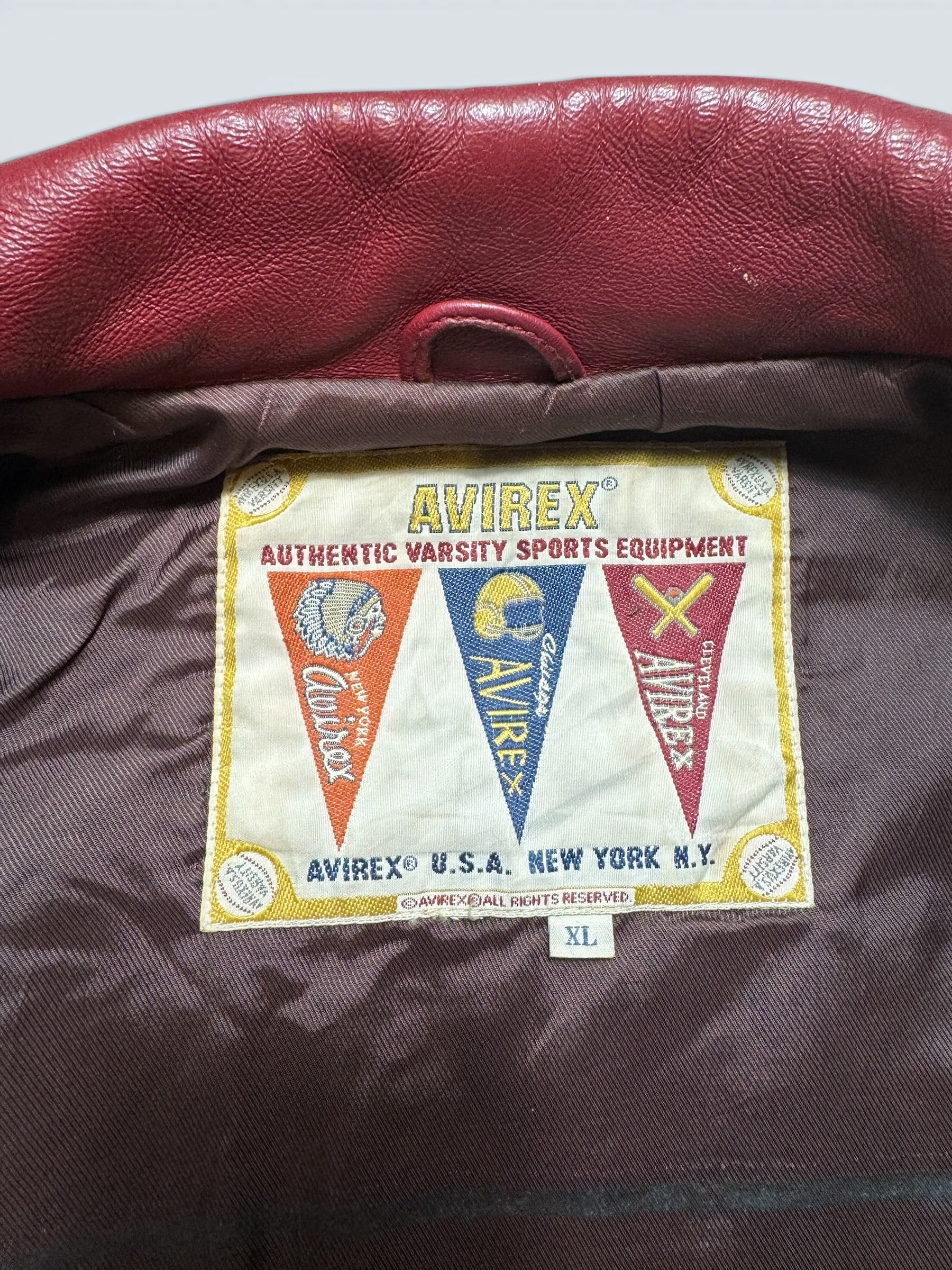 Jacket cuir cowhide varsity sport Avirex superbike team usa burgundy vintage 90's - XL