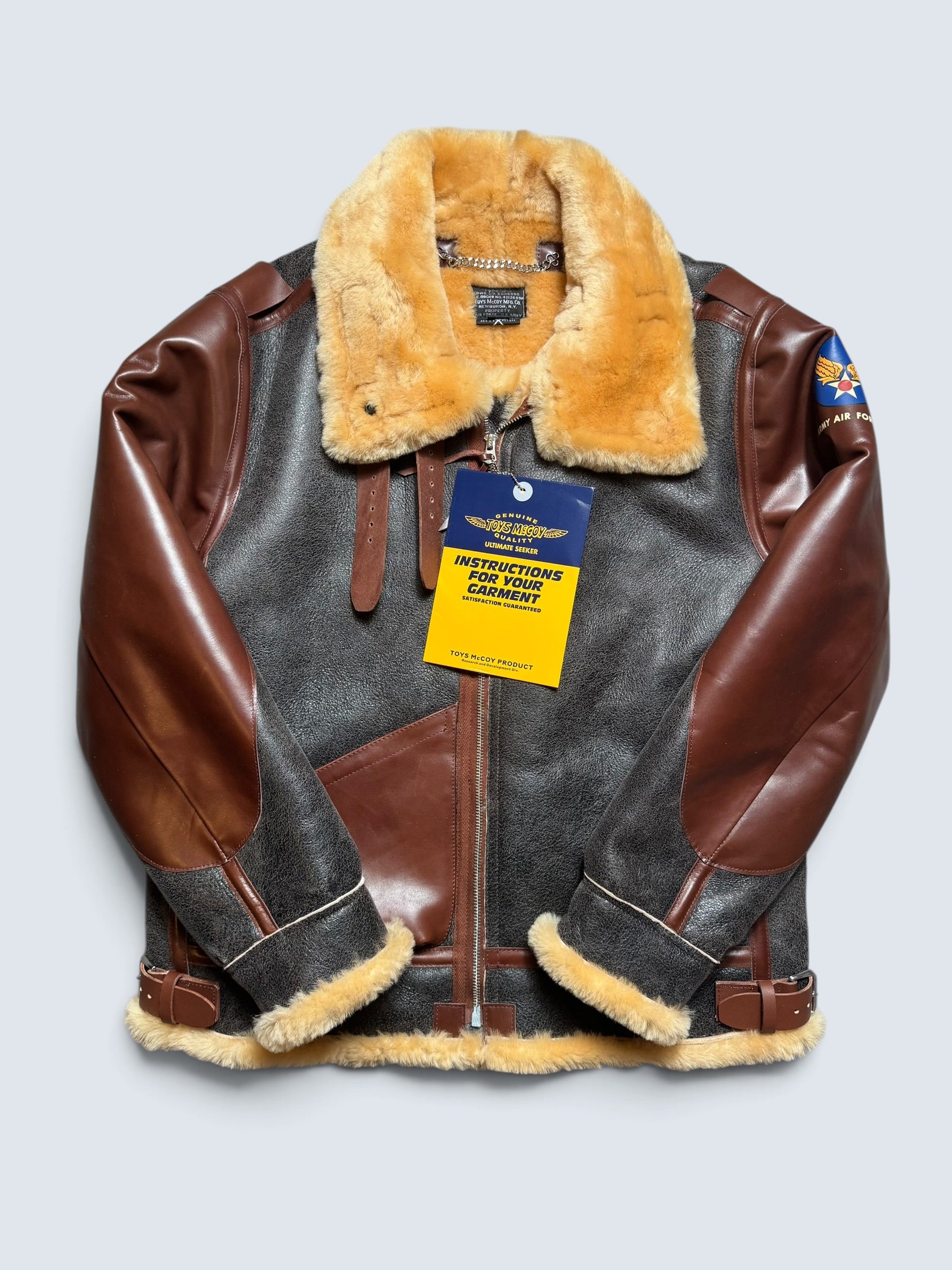 Jacket cuir bomber flight shearling B-3 Patton Toys Mccoy Japan usaf black & brown 2020 - 40 (M)