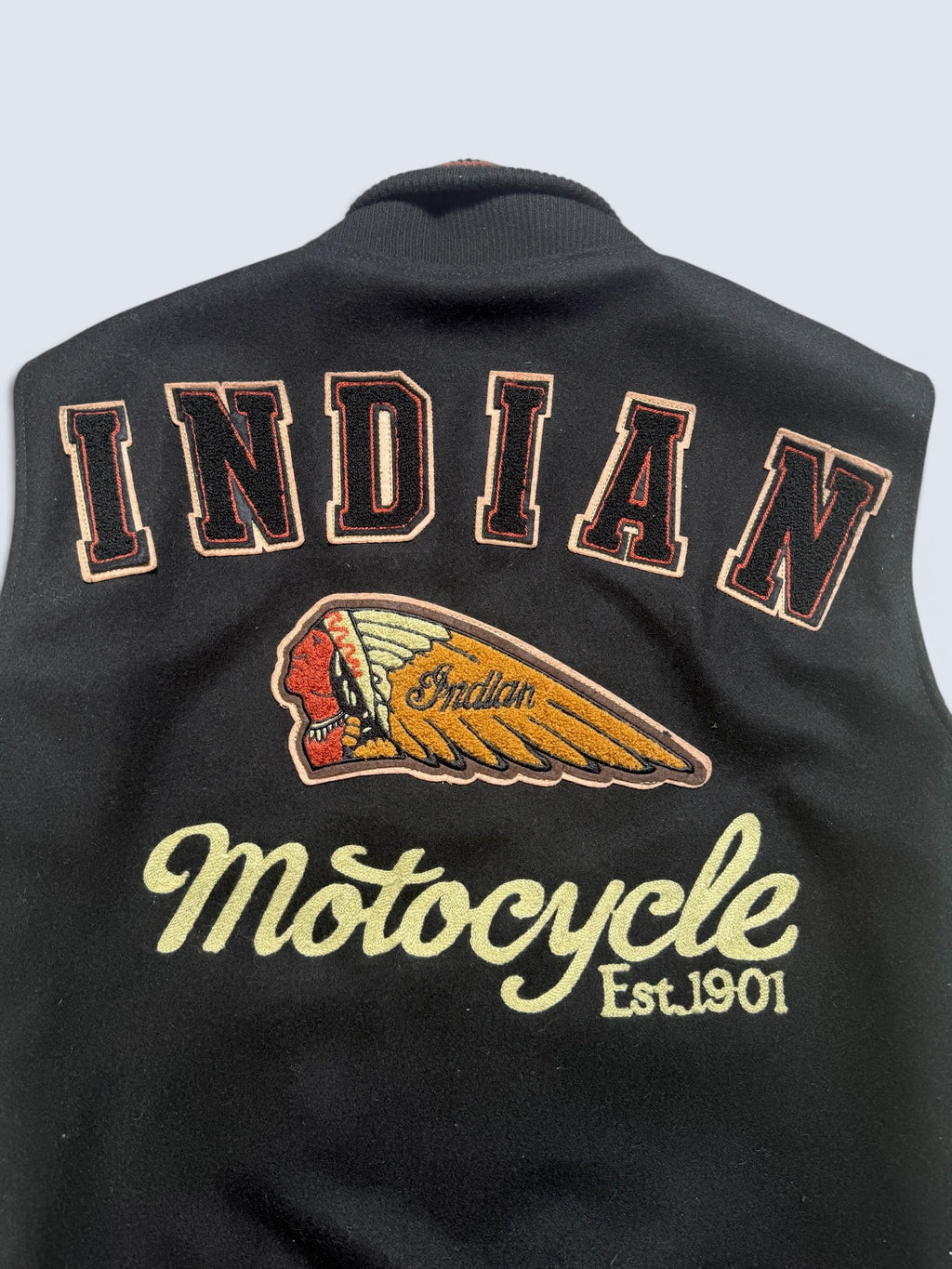 Jacket teddy varsity cuir Indian Motorcycle Japan edition black & white 00's - S