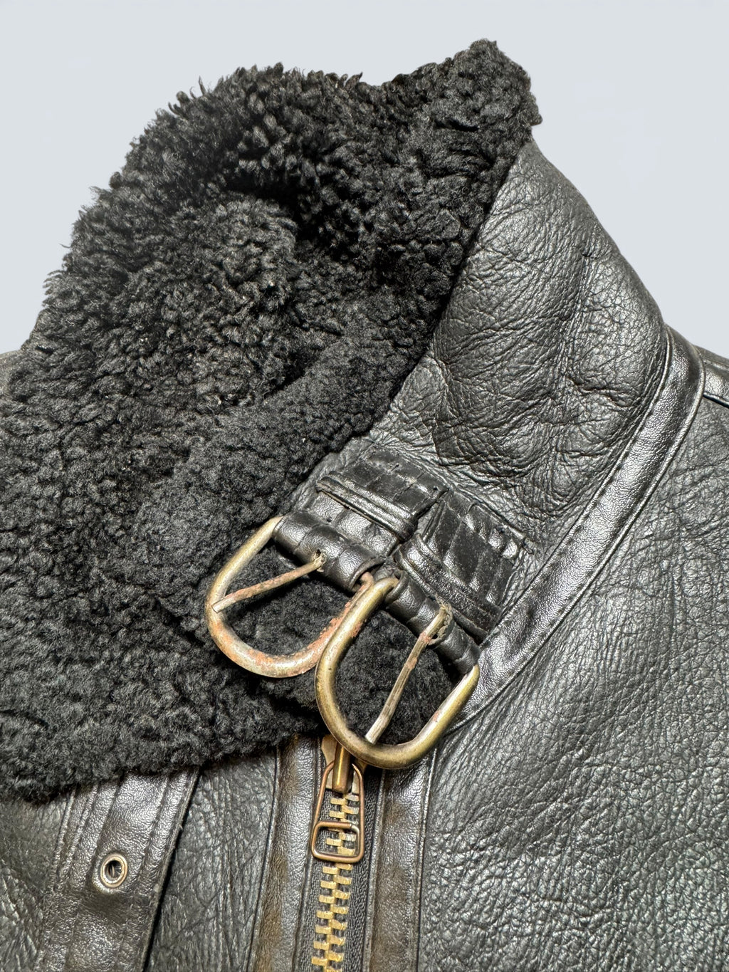 Jacket cuir bomber flight shearling aviator B-3 Aviation Co usaf black vintage 90’s - XL/XXL