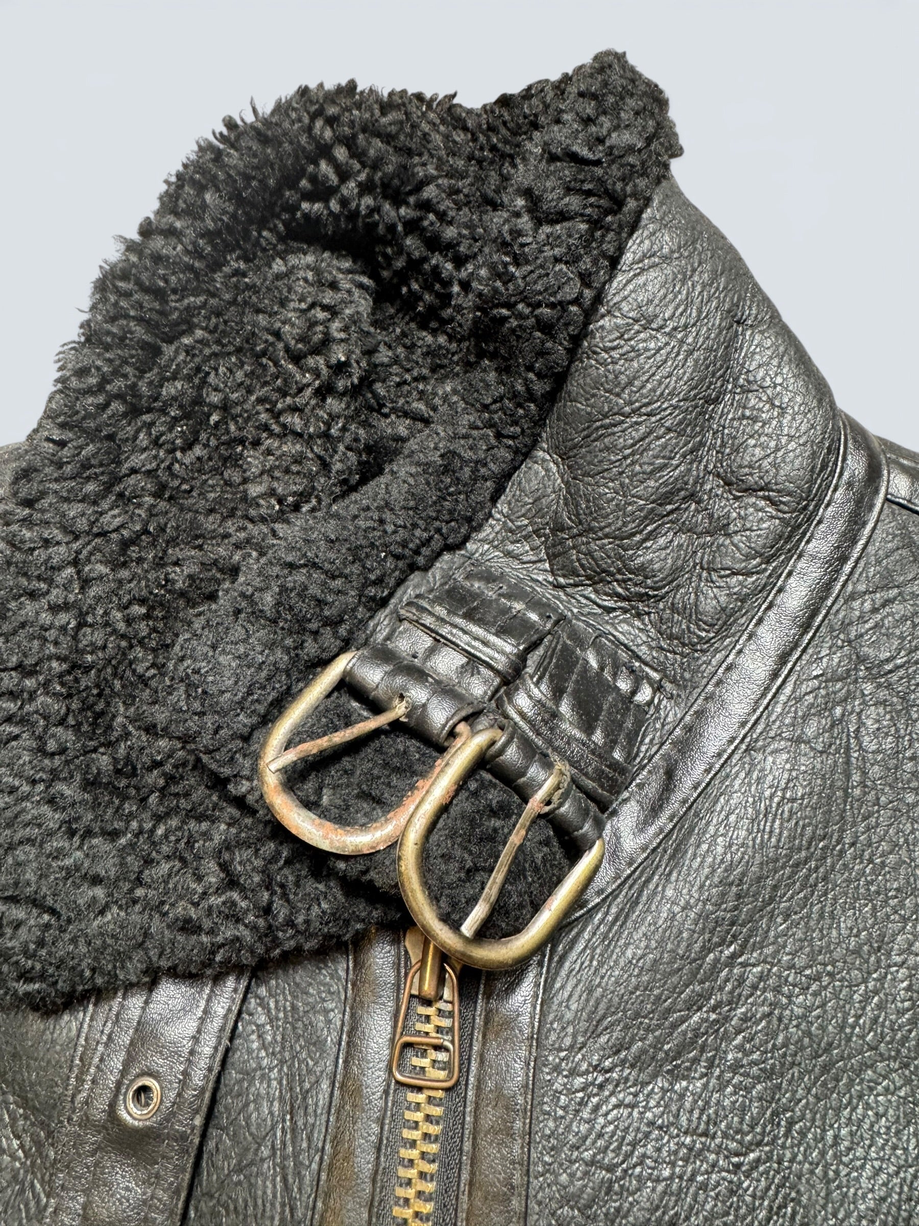 Jacket cuir bomber flight shearling aviator B-3 Aviation Co usaf black vintage 90’s - XL/XXL