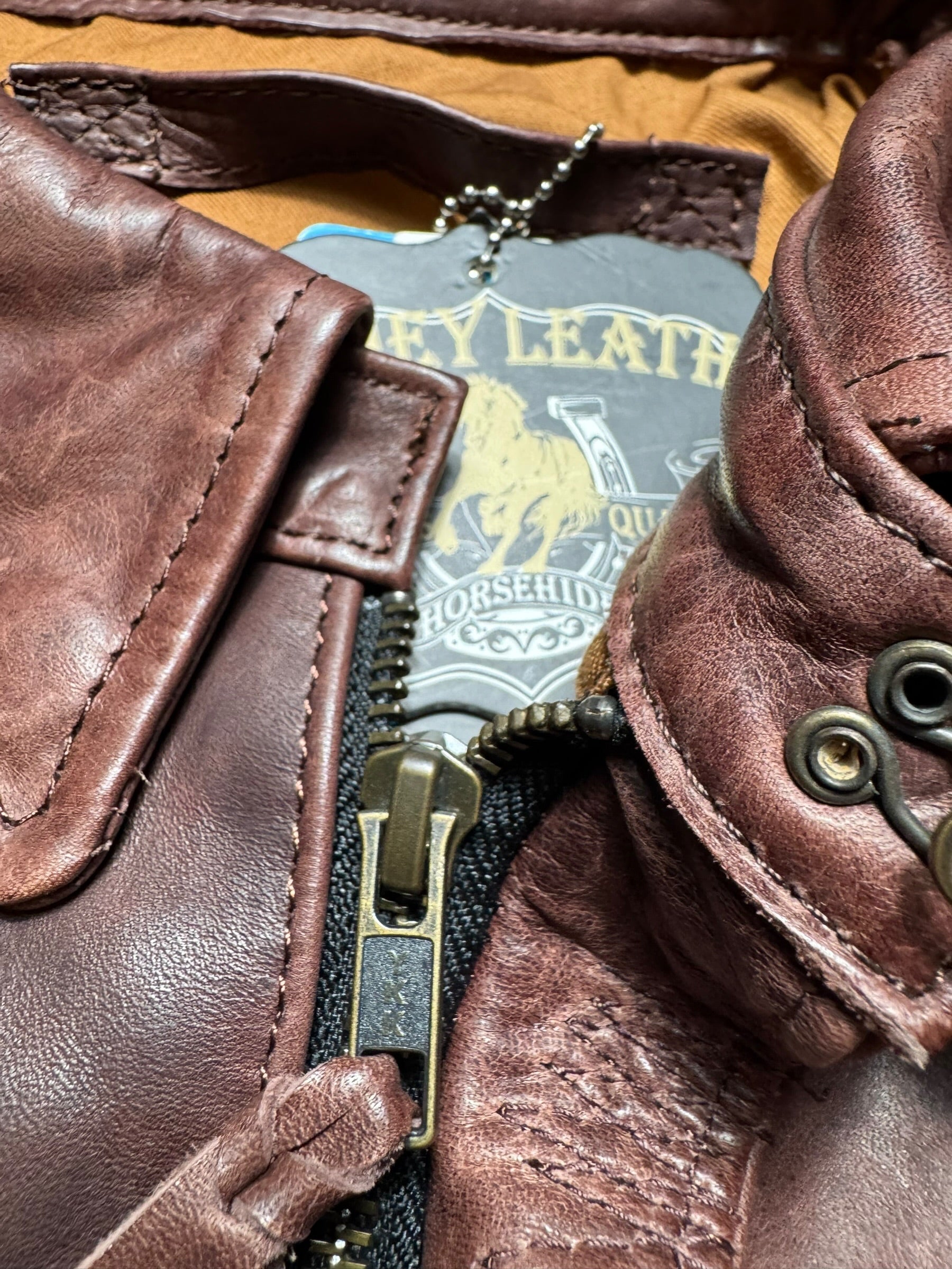 Jacket cuir horsehide flight A-2 Curphey Leather Hell's Angels patch & nose art usaf brown - 42 (L)