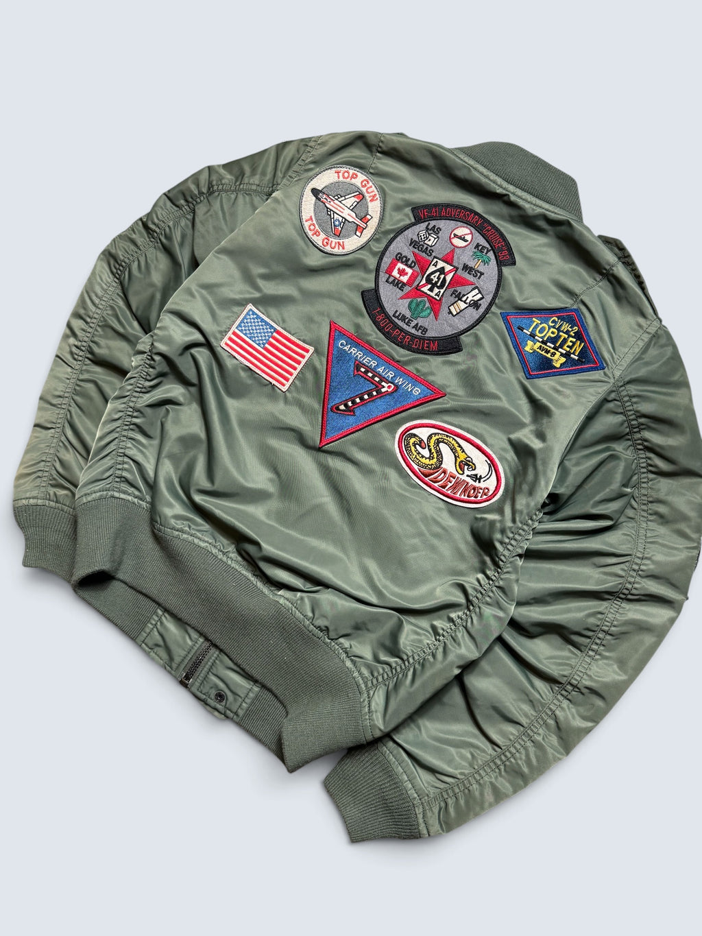 Jacket bomber flight L-2b Avirex ltd top gun usaf full patch kaki vintage 00’s - M
