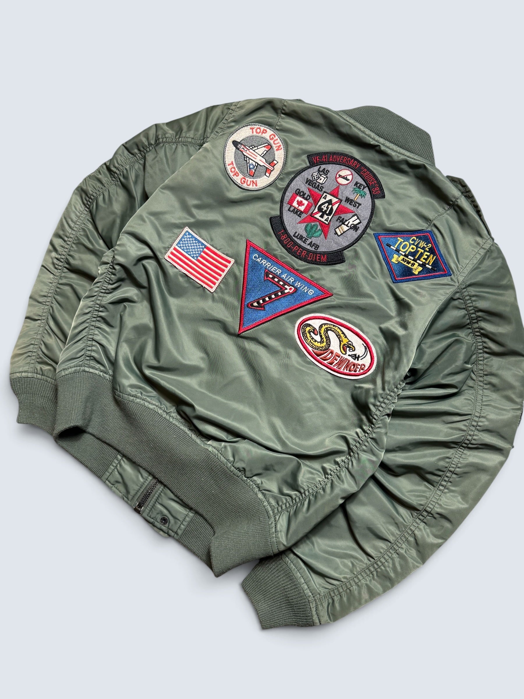 Jacket bomber flight L-2b Avirex ltd top gun usaf full patch kaki vintage 00’s - M