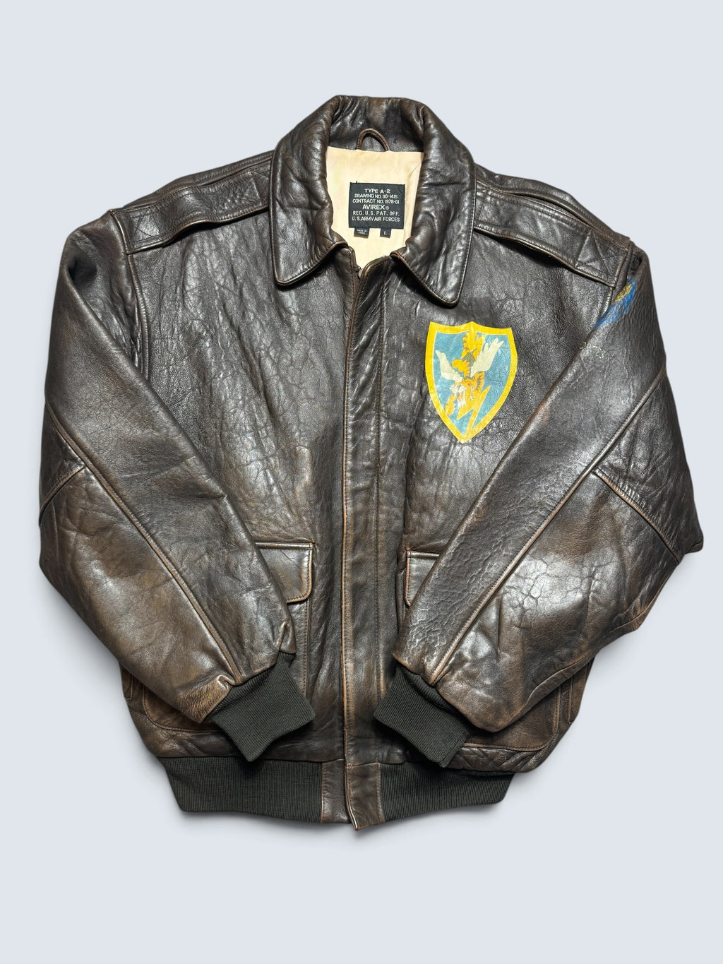 Jacket cuir cowhide flight A-2 Avirex usaf Glenn Millers nose art black 1998 - XL