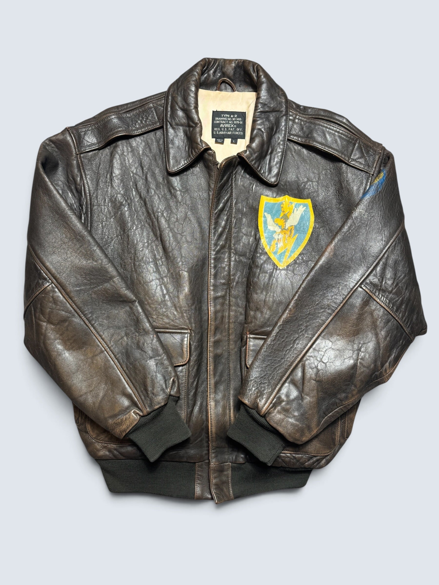 Jacket cuir cowhide flight A-2 Avirex usaf Glenn Millers nose art black 1998 - XL