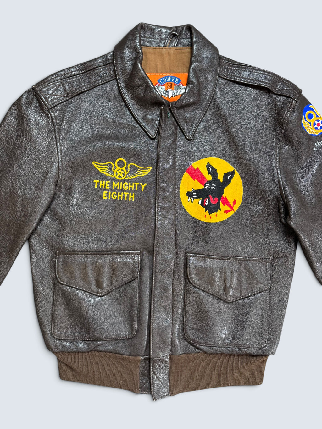 Jacket cuir goatskin flight A-2 Cooper usa usaf Little Gem nose art patch black 80’s - 38 (M)