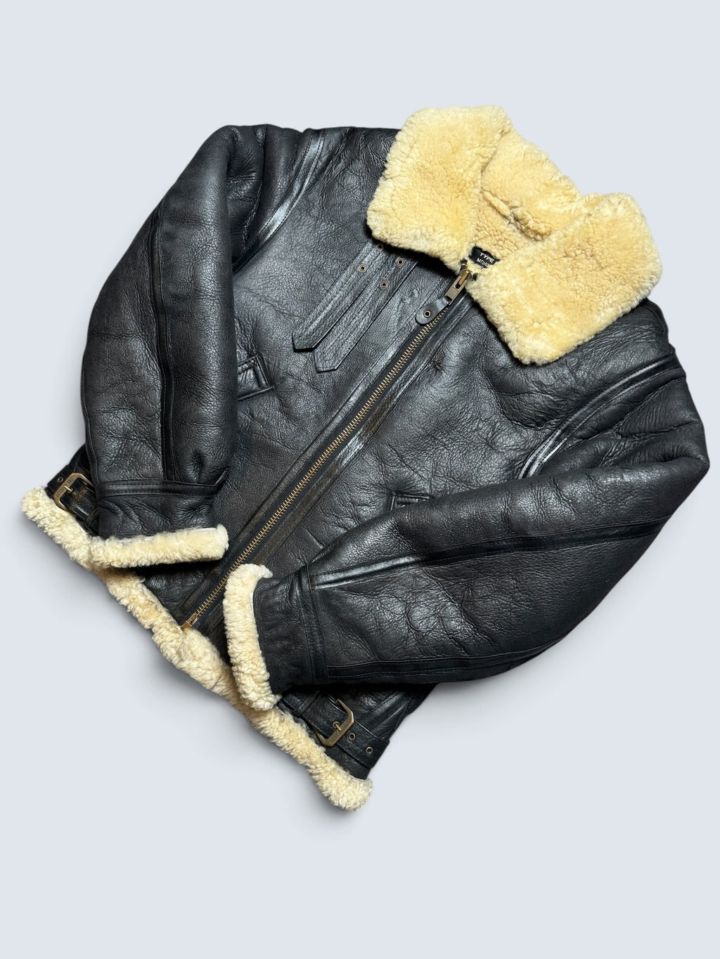 Jacket cuir flight shearling B-3 Octopus Army usaf black vintage 1992 - 38 (S)