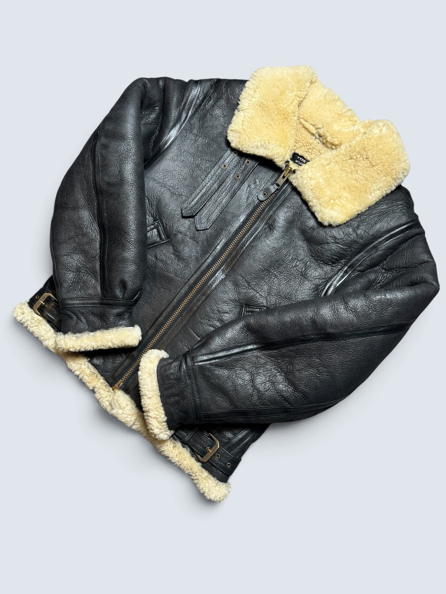 Jacket cuir flight shearling B-3 Octopus Army usaf black vintage 1992 - 38 (S)